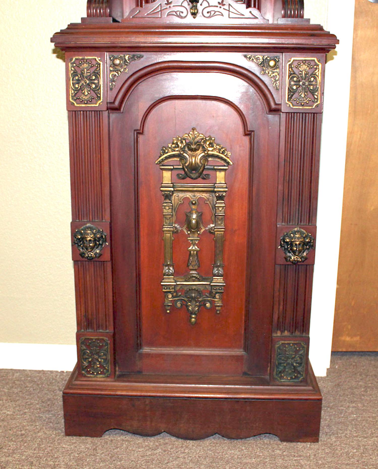 Original 1901 Ansonia Mahogany Antique Standing Brass Deco Grandfather Clock For Sale 8