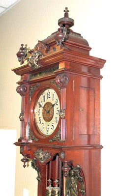 Original 1901 Ansonia Mahogany Antique Standing Brass Deco Grandfather Clock