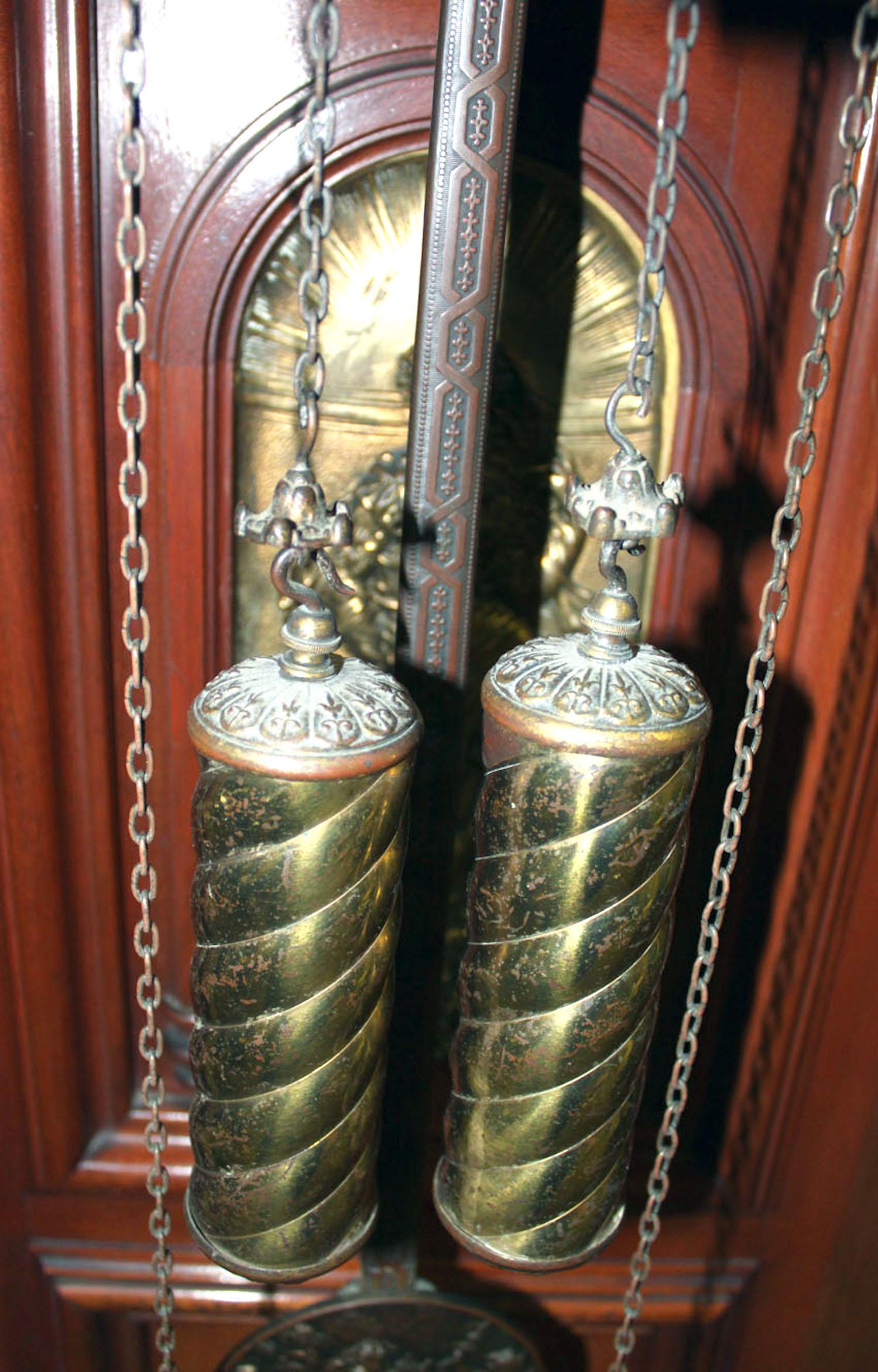 Original 1901 Ansonia Mahogany Antique Standing Brass Deco Grandfather Clock For Sale 1