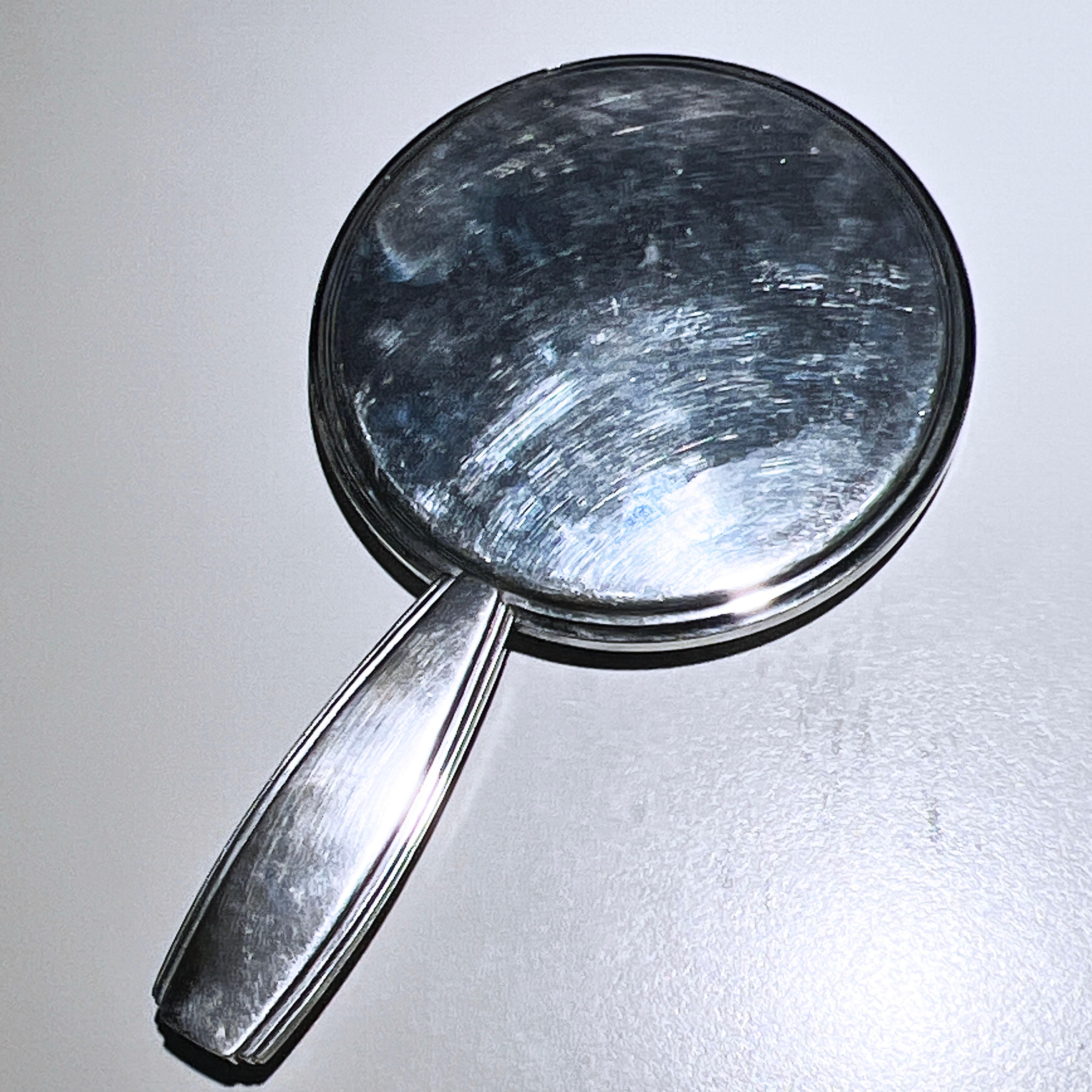 da uomo o donna Originale 1910 Raro Wolfers Frères Bruxelles 935 Specchio di Vanità in Argento in vendita