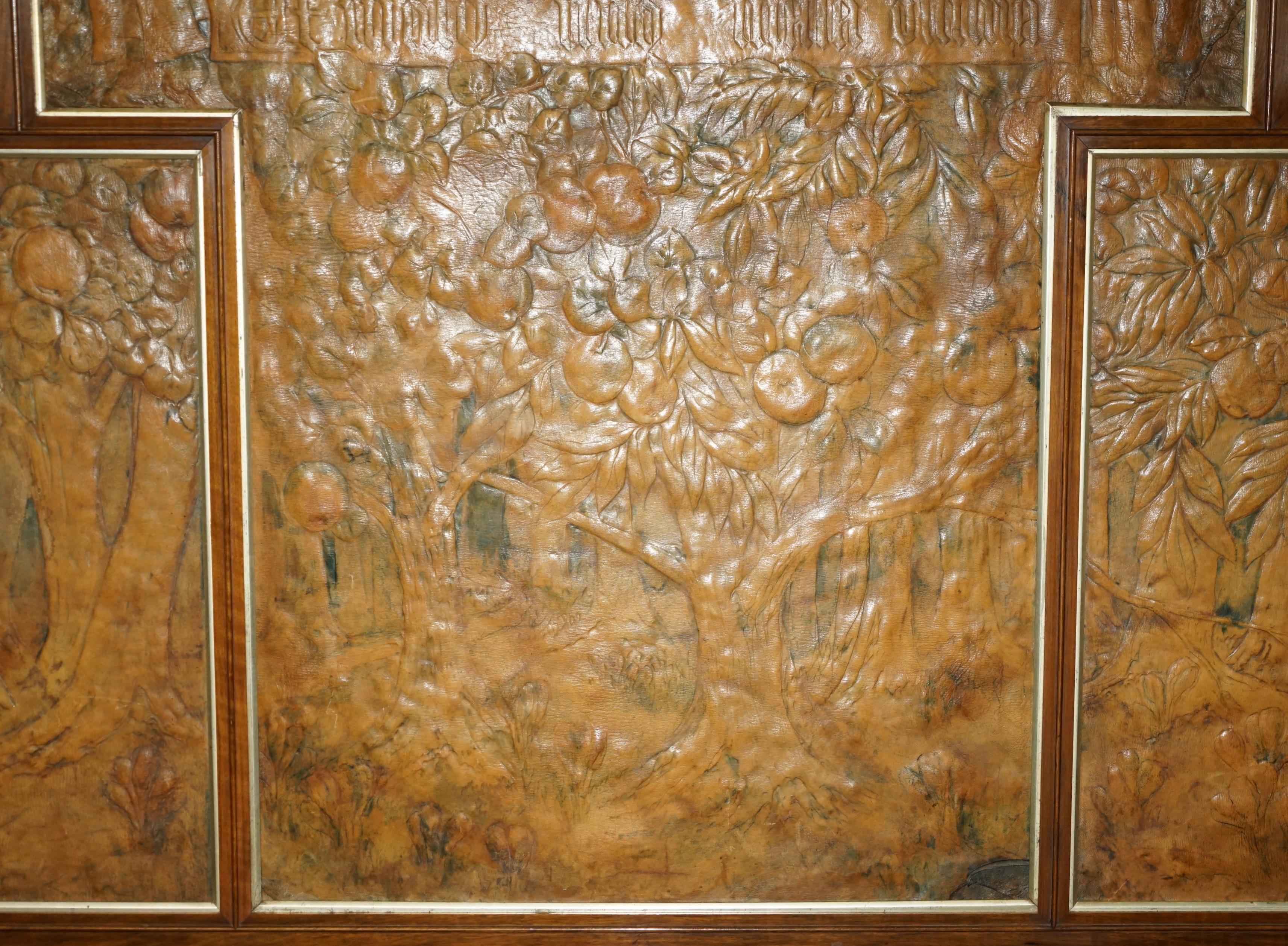 ORiGINAL 1912 ADA NEVILLE-ROLFE LEATHER EMBOSSED ART NOUVEAU HARDWOOD WALL PANEL im Angebot 4