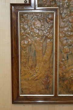ORiGINAL 1912 ADA NEVILLE-ROLFE LEATHER EMBOSSED ART NOUVEAU HARDWOOD WALL PANEL