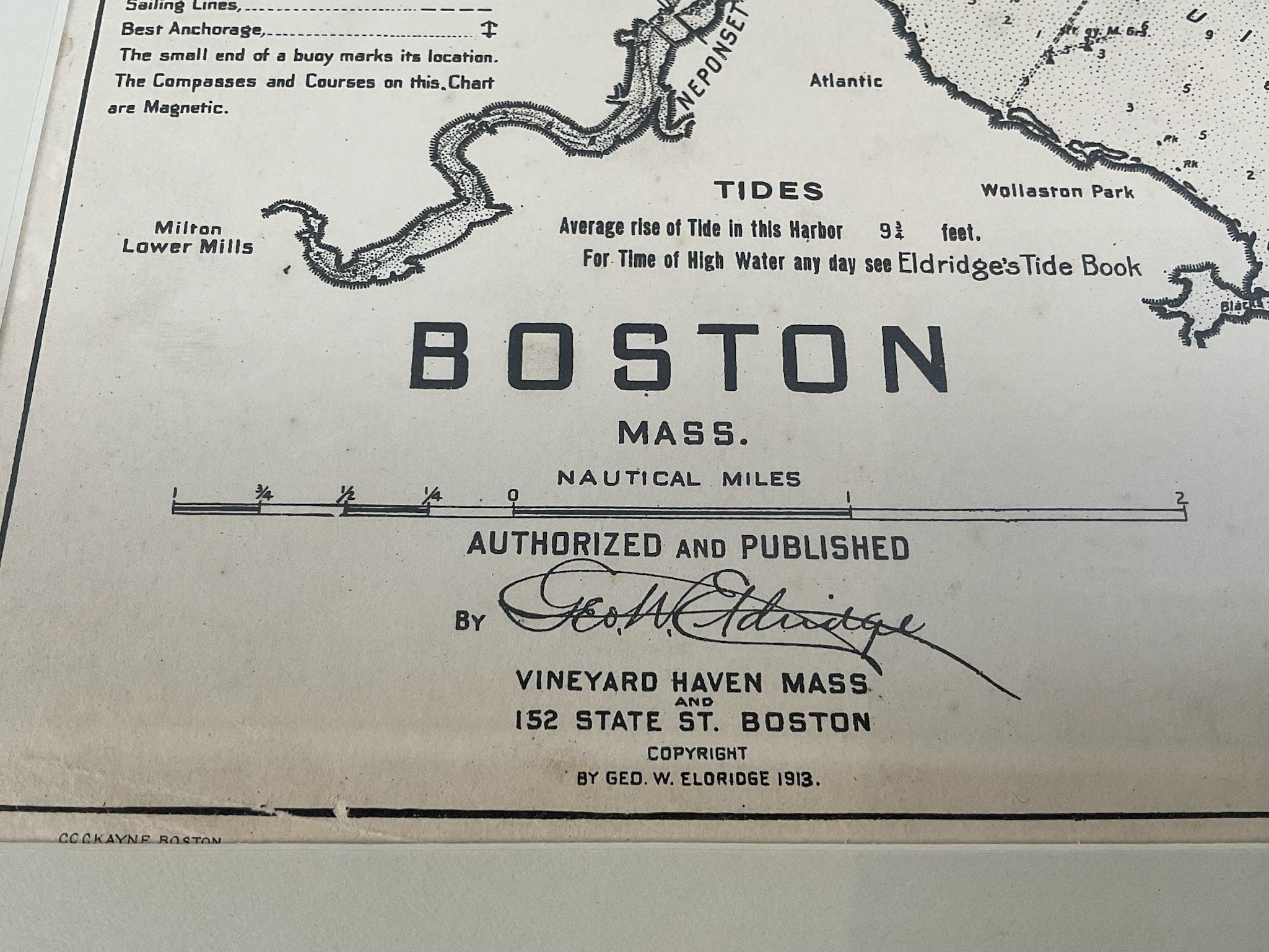 Paper Original 1913 Chart of Boston Harbor