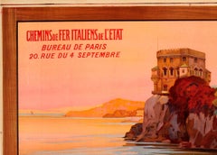 Original Antique 1913 Railway Poster Castello Di Paraggi Italian Riviera Ligure