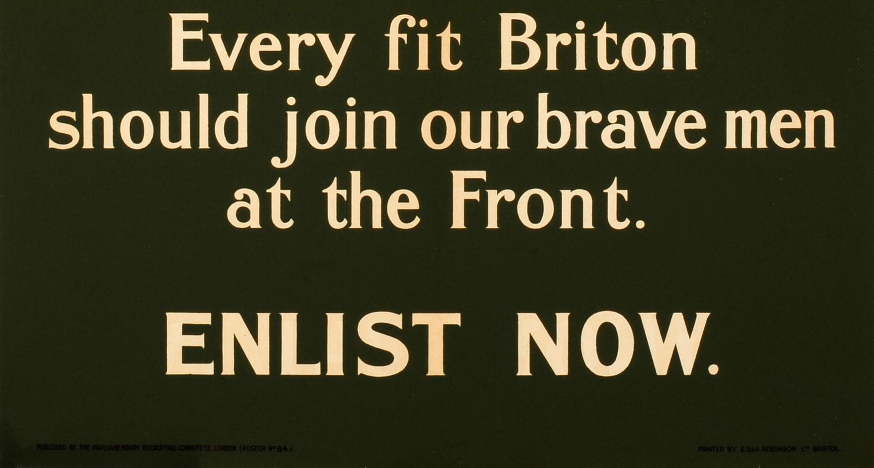 Early 20th Century Original 1915 WWI Recruitment Poster At The Front! Every Fit Briton Should Join For Sale