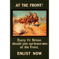 Original 1915 WWI Recruitment Poster At The Front! Every Fit Briton Should Join
