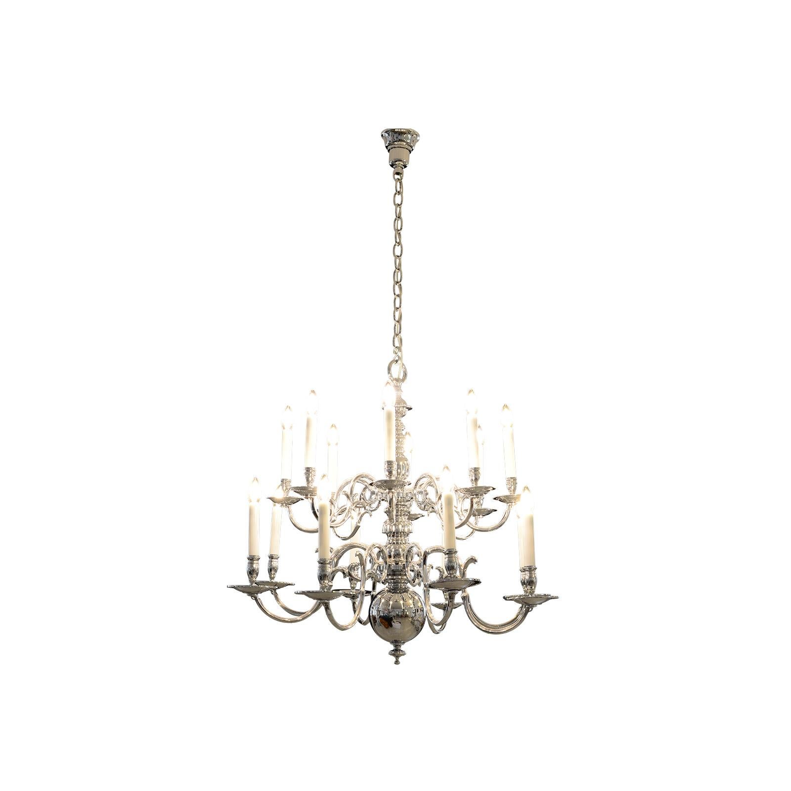 Austrian Original 1920 Austro Hungary Baroque-Flemish Style Chandelier, Chrome Plated