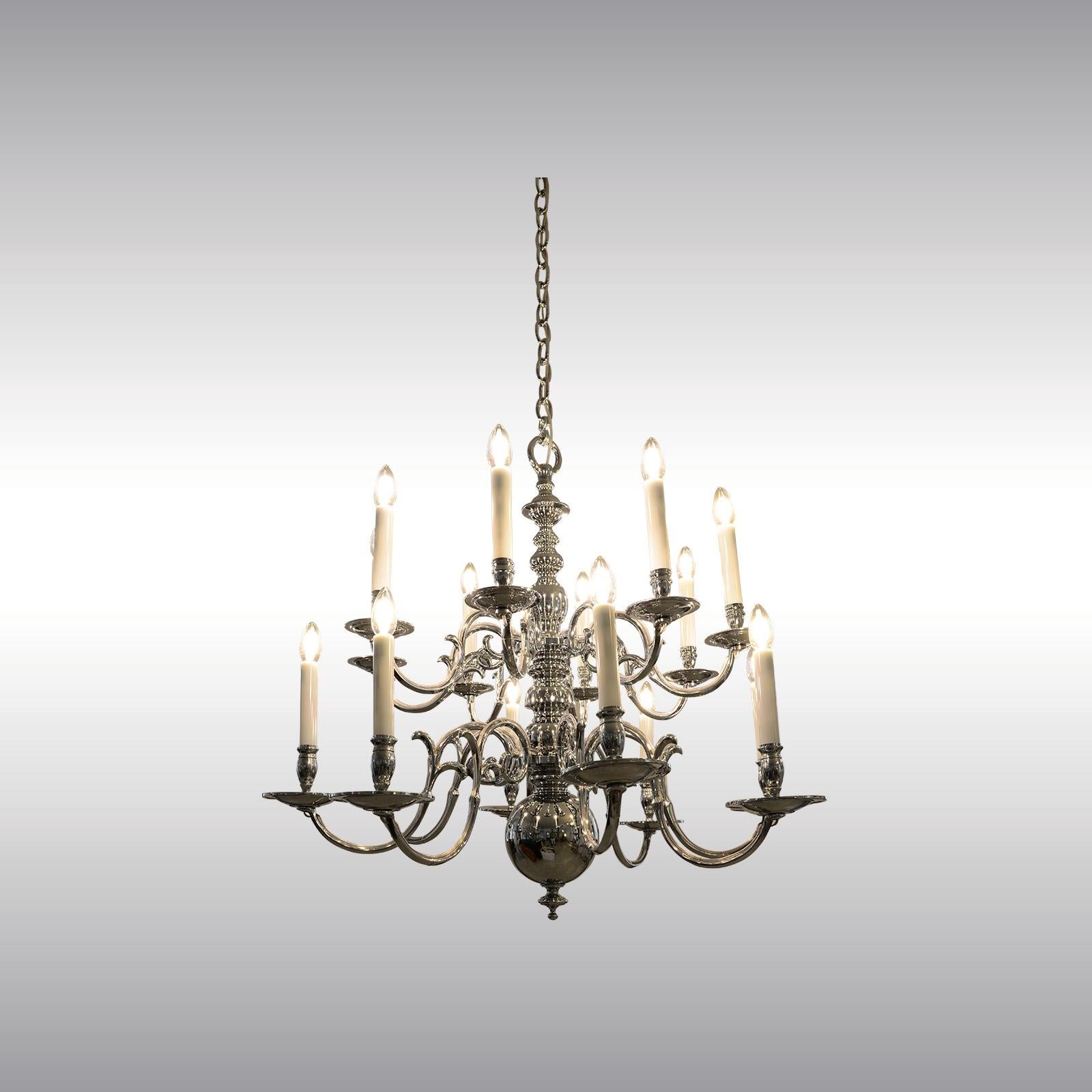 Hand-Crafted Original 1920 Austro Hungary Baroque-Flemish Style Chandelier, Chrome Plated
