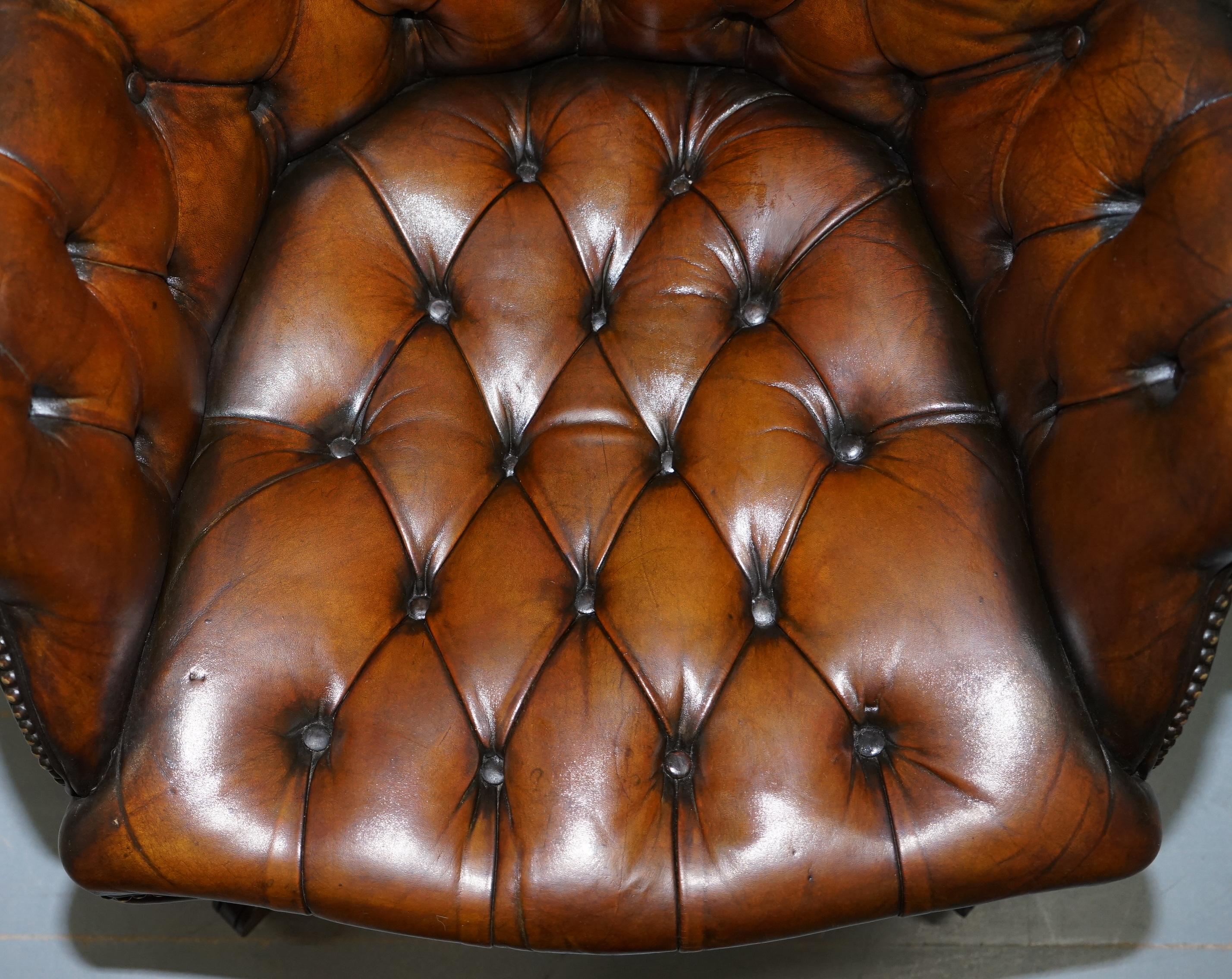 Original 1920 Hillcrest Fully Restored Brown Leather Chesterfield Captains Chair 2