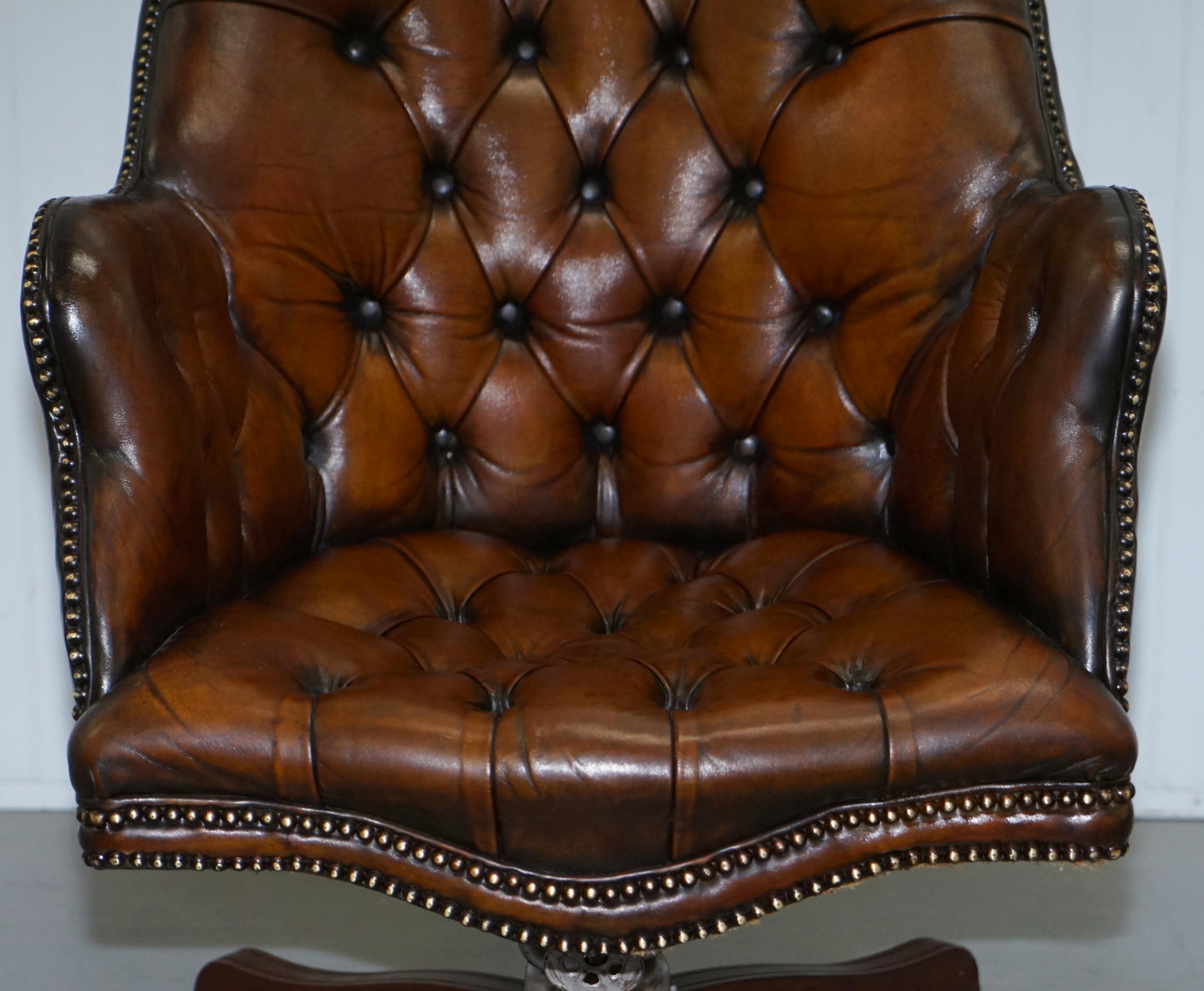 Original 1920 Hillcrest Fully Restored Brown Leather Chesterfield Captains Chair 3