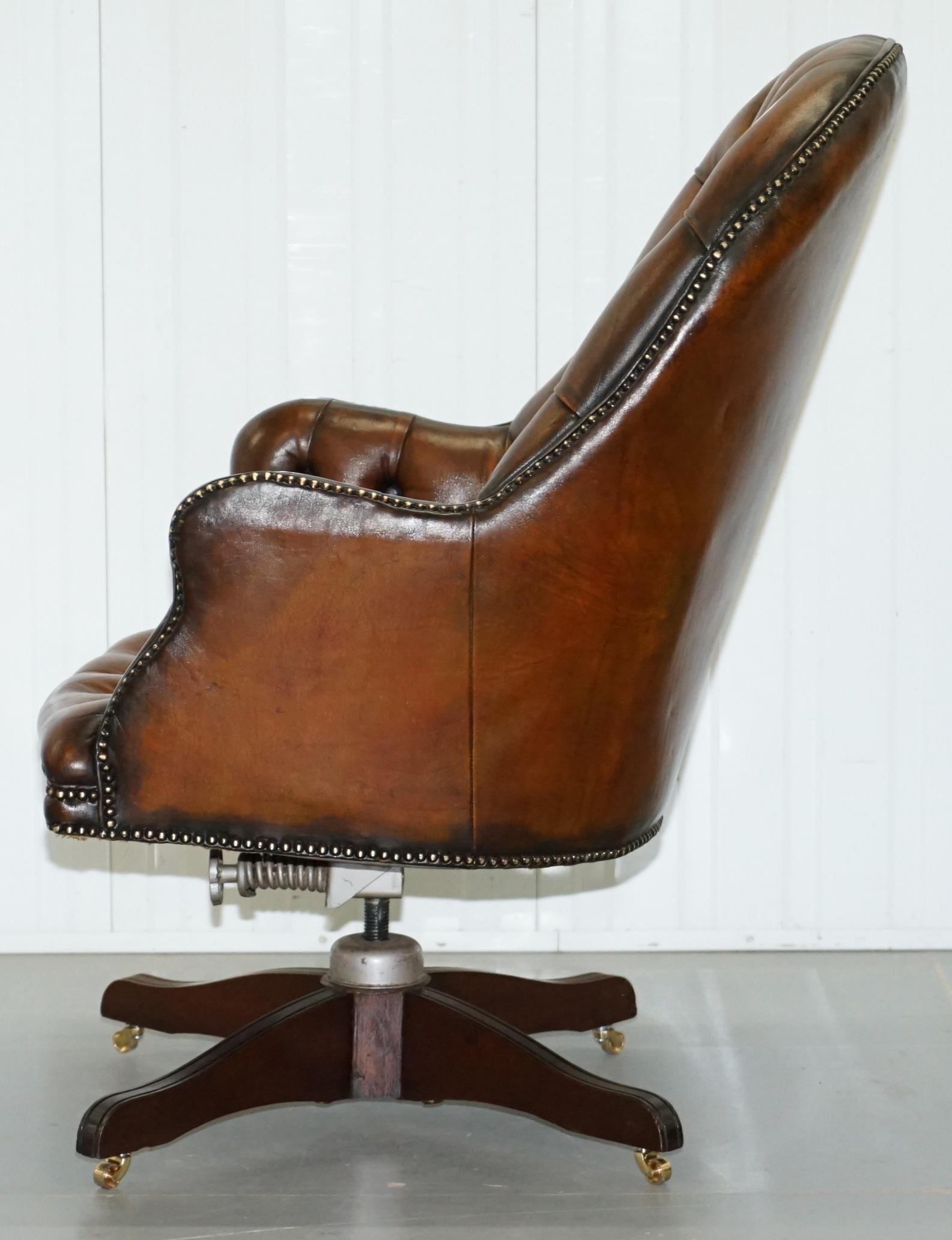 Original 1920 Hillcrest Fully Restored Brown Leather Chesterfield Captains Chair 10