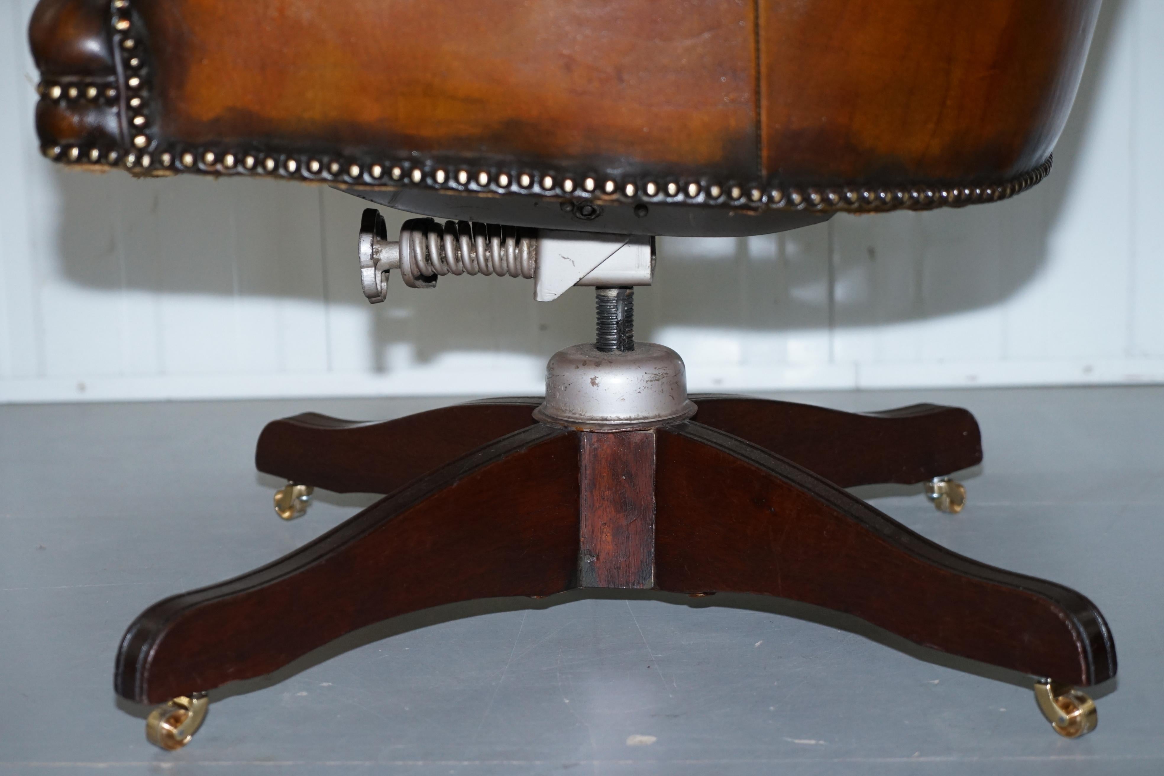 Original 1920 Hillcrest Fully Restored Brown Leather Chesterfield Captains Chair 10