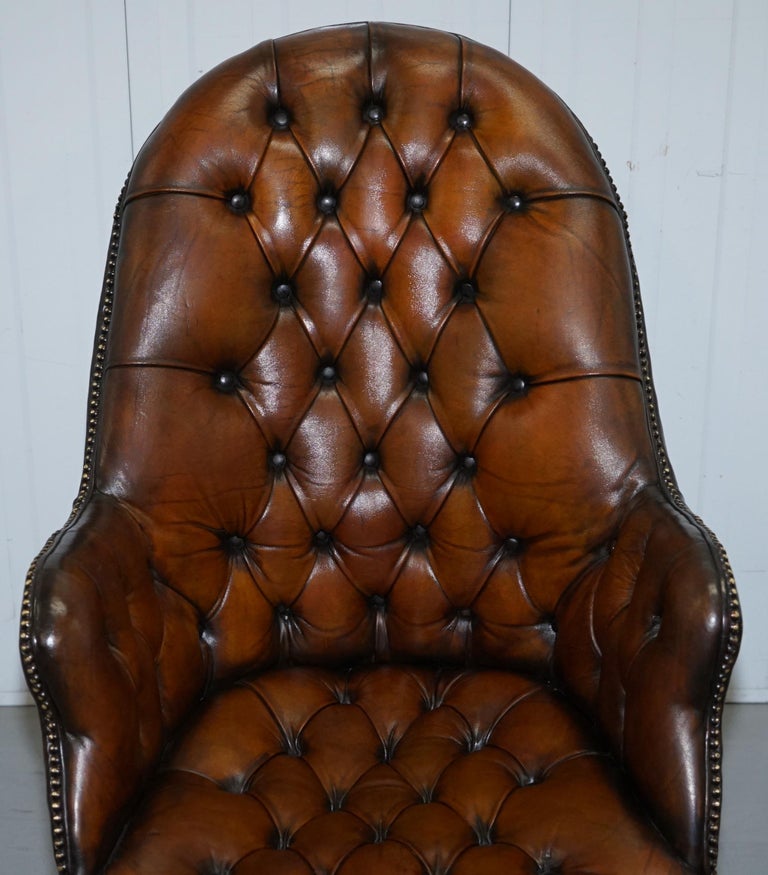 Original 1920 Hillcrest Fully Restored Brown Leather Chesterfield