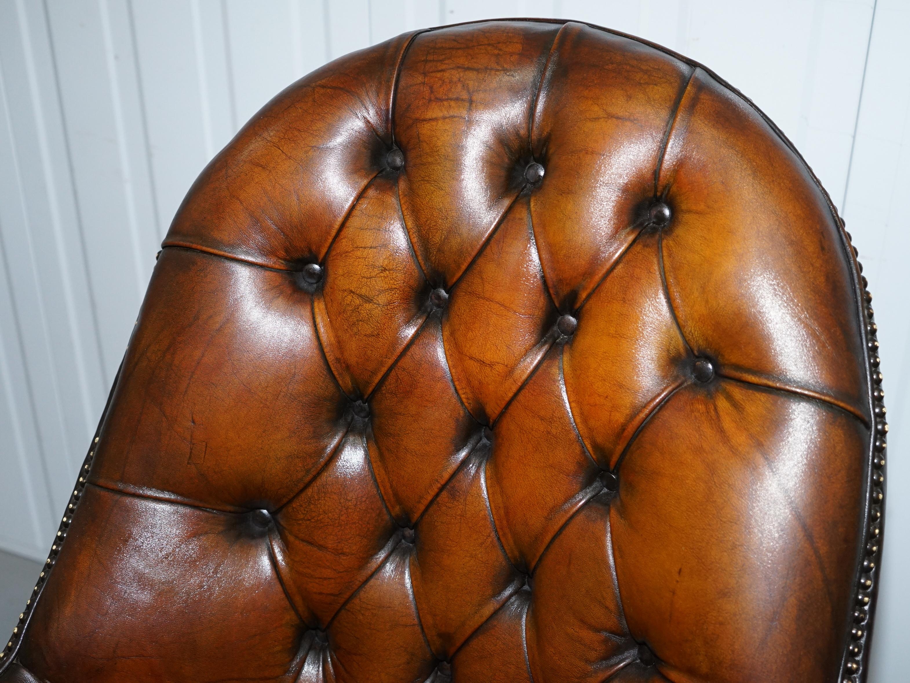 Hand-Crafted Original 1920 Hillcrest Fully Restored Brown Leather Chesterfield Captains Chair