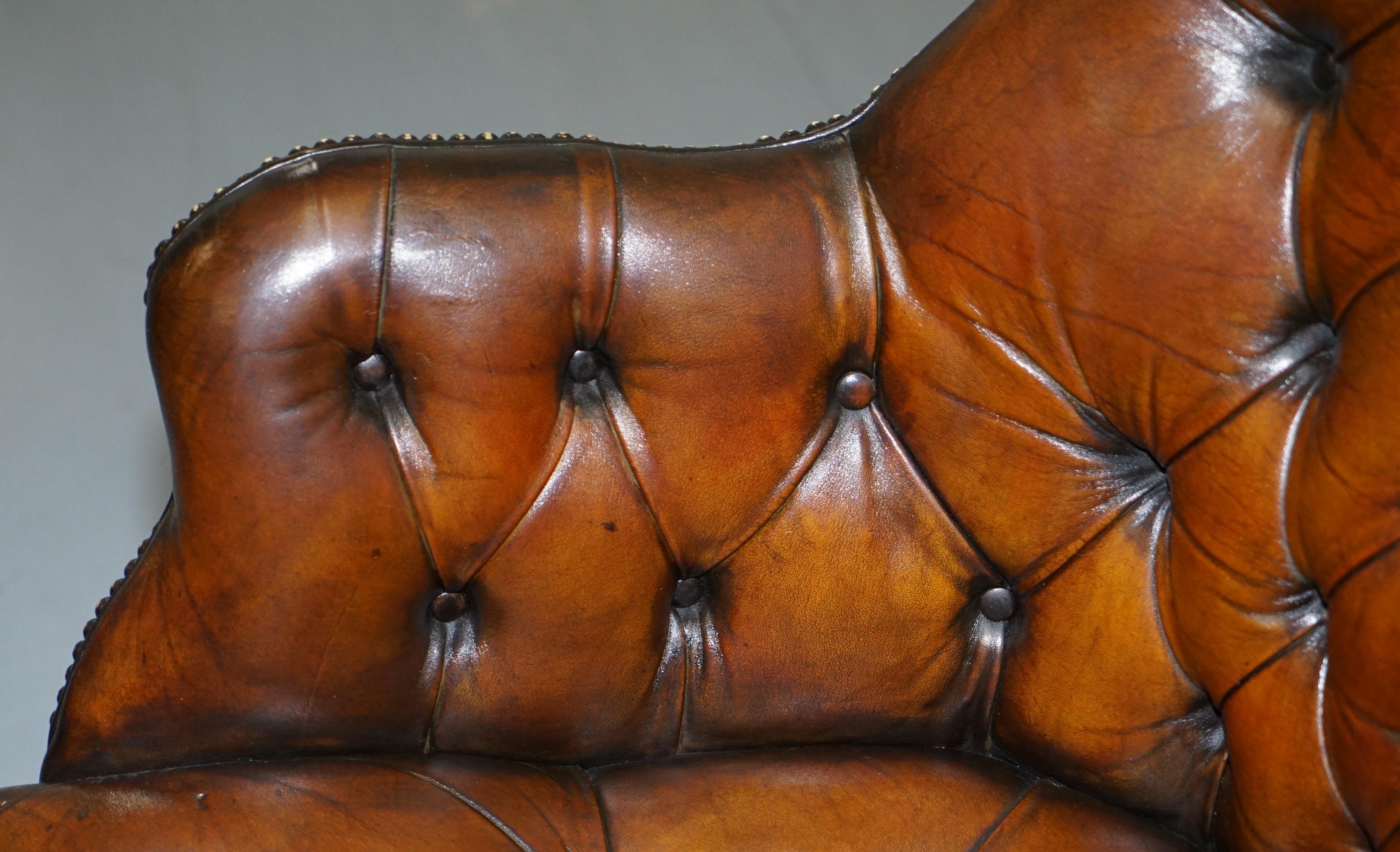 Early 20th Century Original 1920 Hillcrest Fully Restored Brown Leather Chesterfield Captains Chair