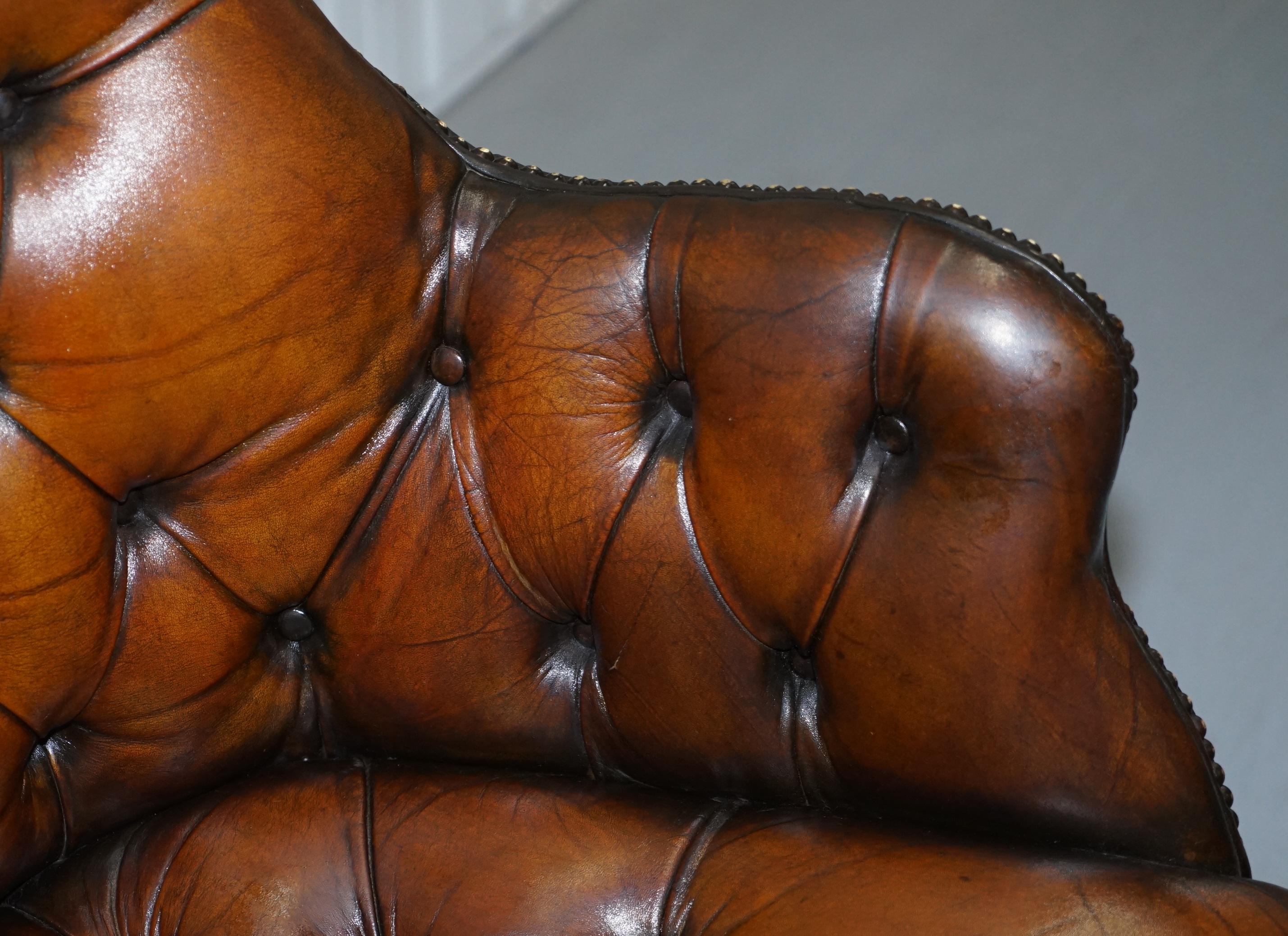 Original 1920 Hillcrest Fully Restored Brown Leather Chesterfield Captains Chair 1