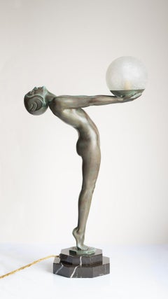 Antike Art-Déco-Tischlampe „Lumina“ aus Marmor, Max Le Verrier, 1920