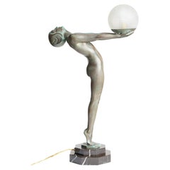 Original 1920 Max Le Verrier ''Lumina" Table Lamp Art Deco Antique Marble Light