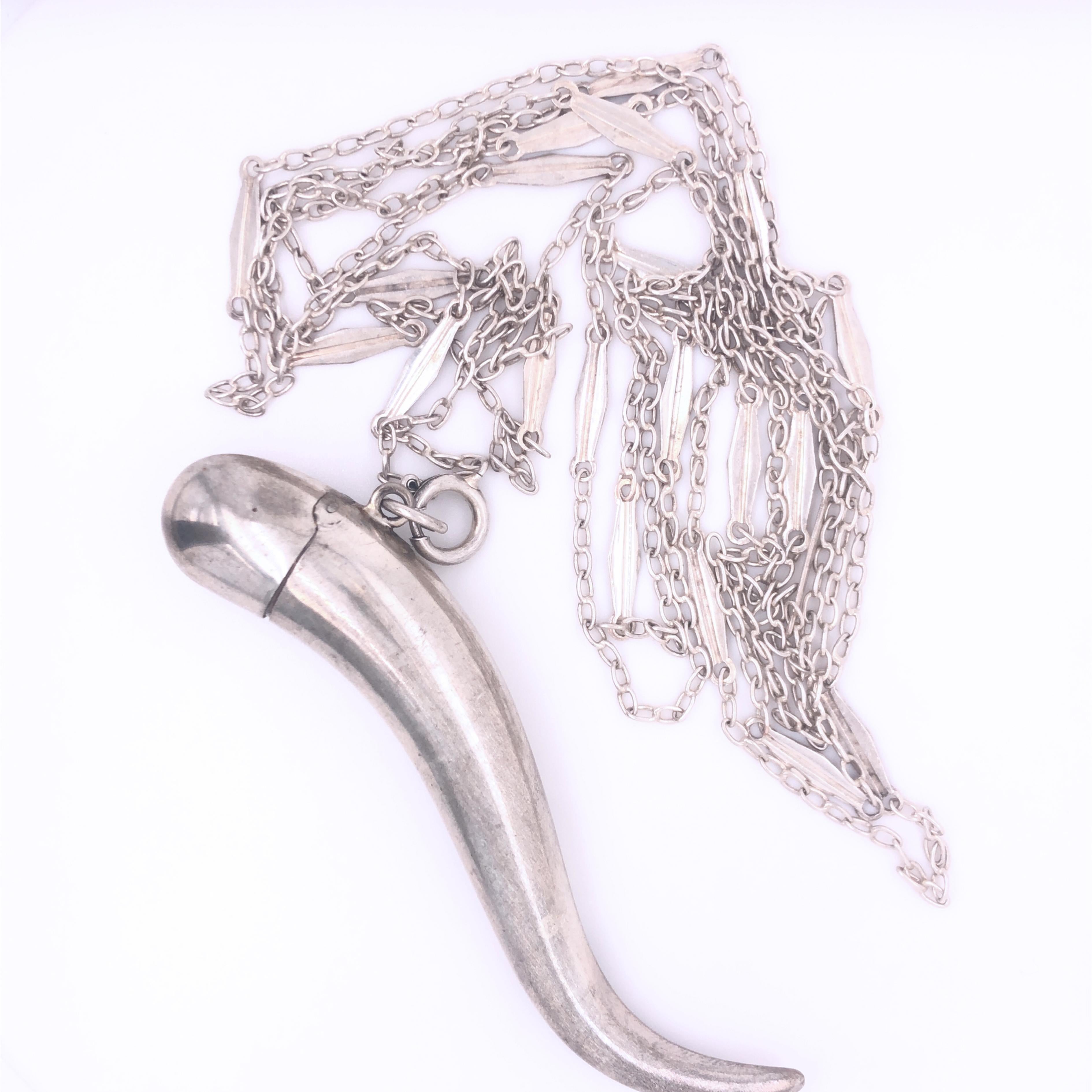Original 1920 Silver Perfume Flask Pendant And Long Chain 9