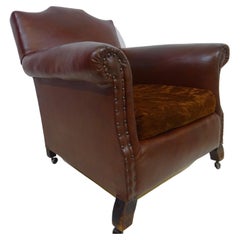 Antique Original 1920's Art Deco Club Chair in Brown Faux Leather