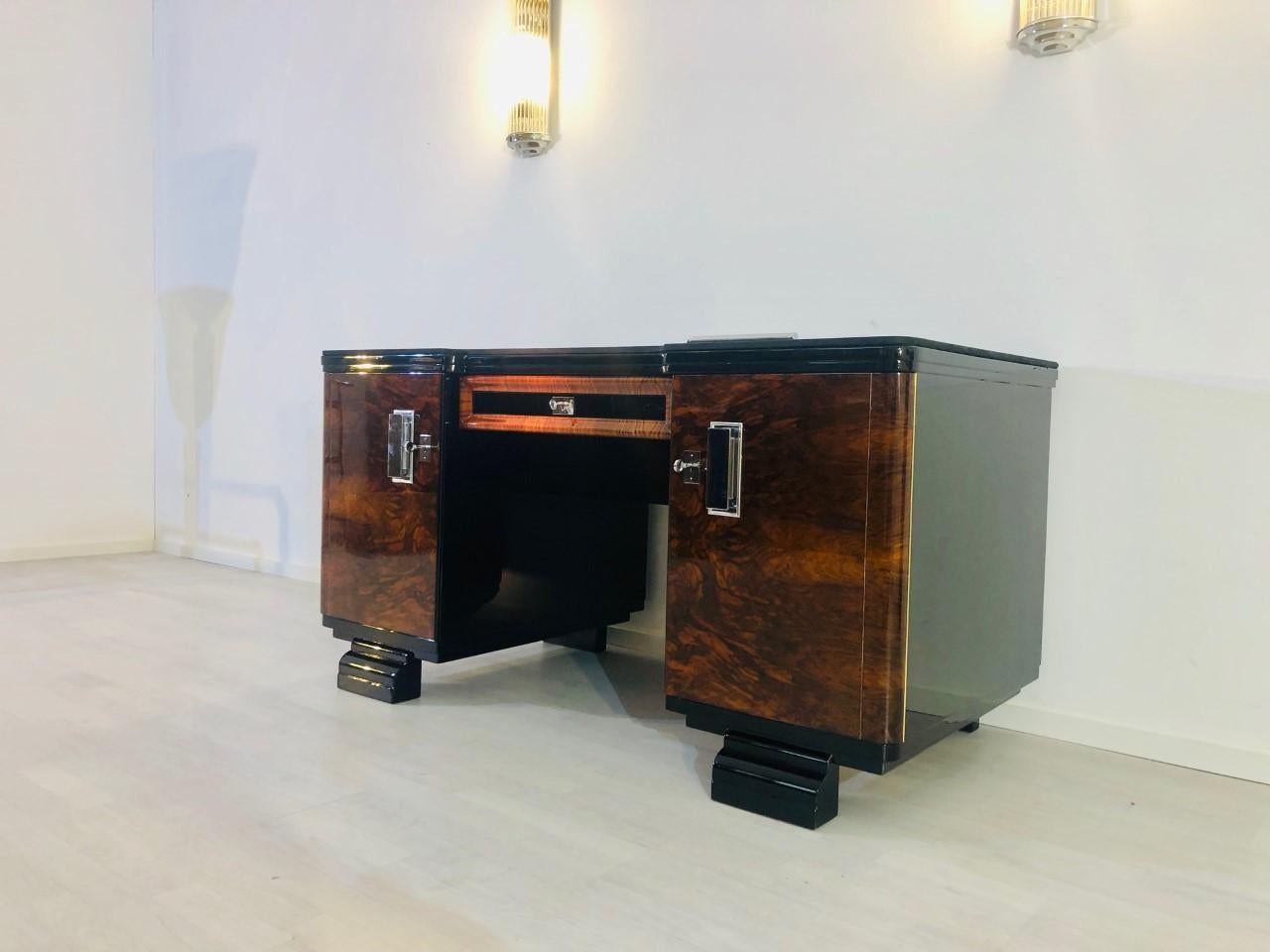 French Original 1920s Art Deco Desk with Alcantara Leather