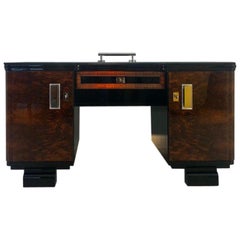 Original 1920s Art Deco Desk with Alcantara Leather