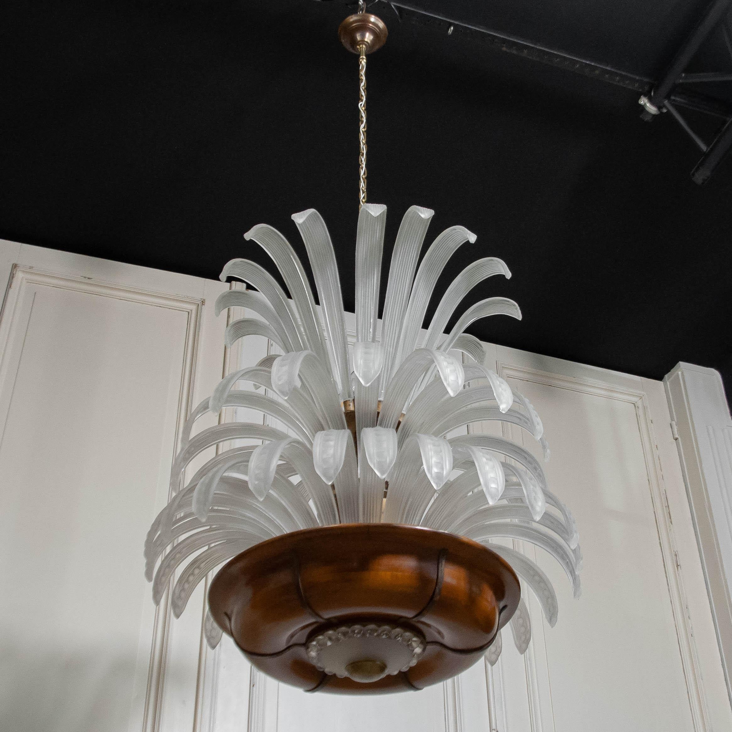 Original 1920er Art Deco Palm Kronleuchter - Hollywood Regency (Art déco) im Angebot