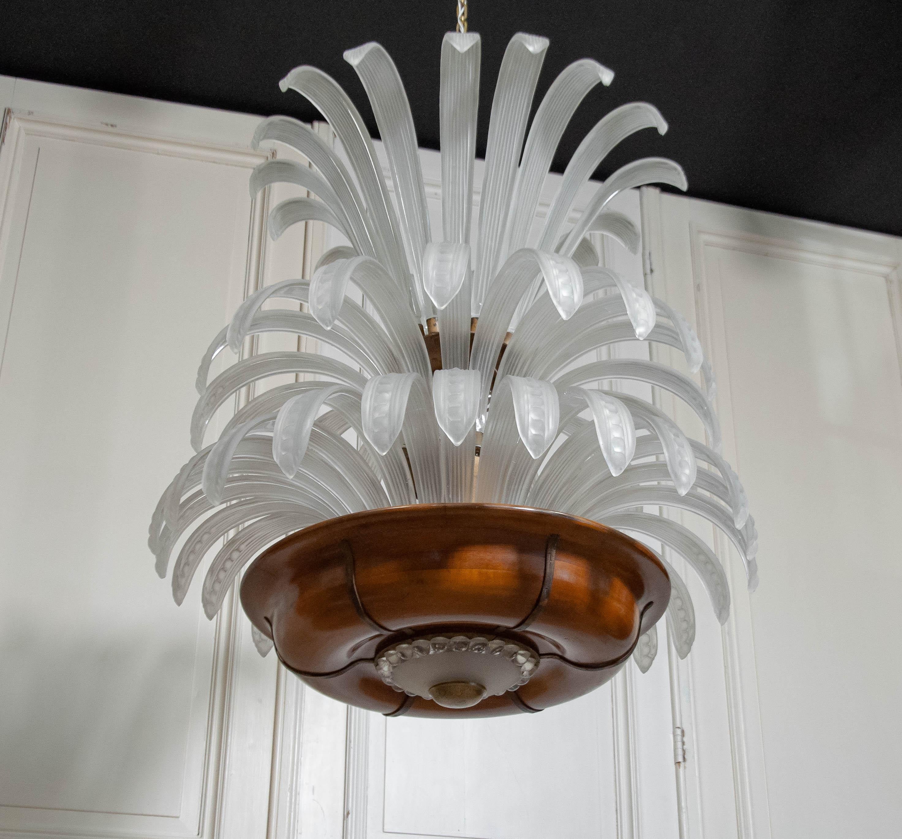 Original 1920er Art Deco Palm Kronleuchter - Hollywood Regency (Belgisch) im Angebot