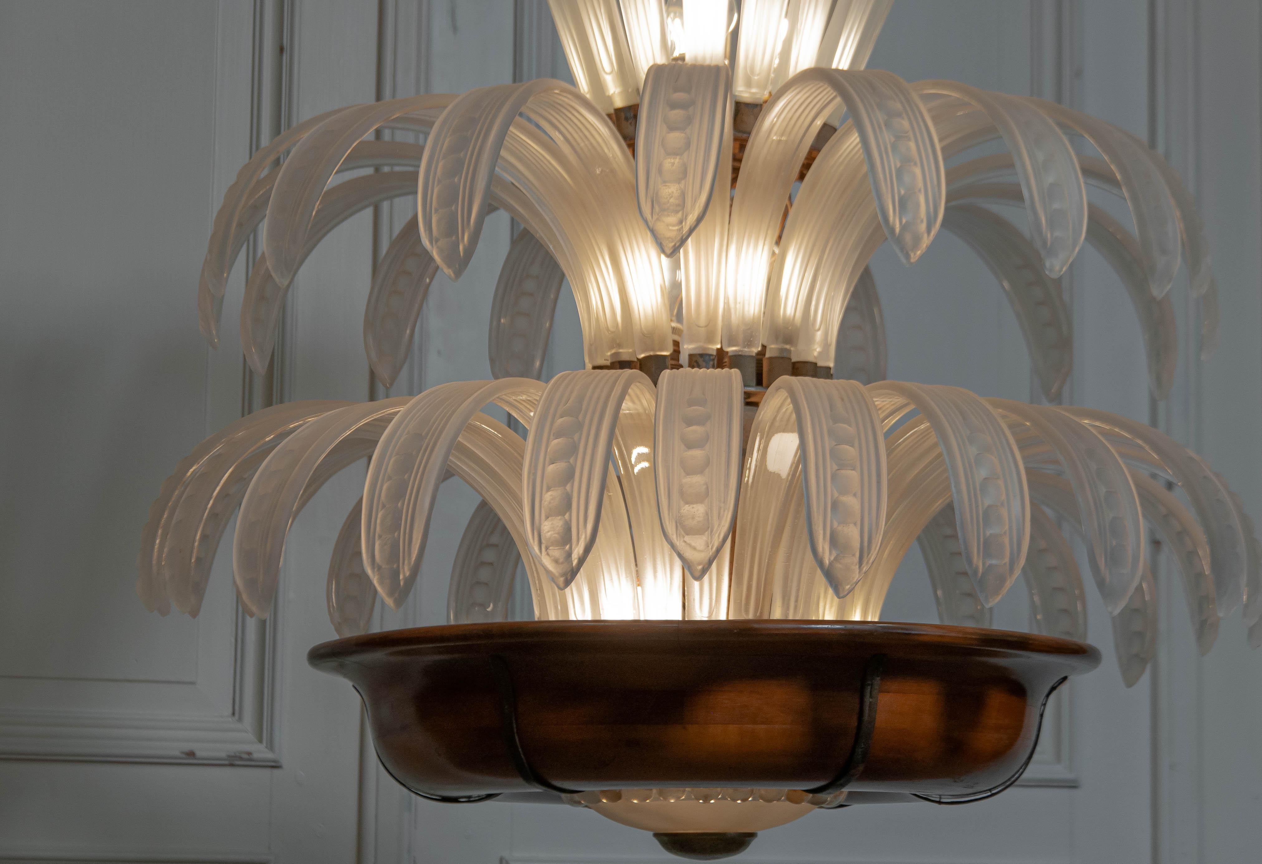 Original 1920er Art Deco Palm Kronleuchter - Hollywood Regency (Glaskunst) im Angebot