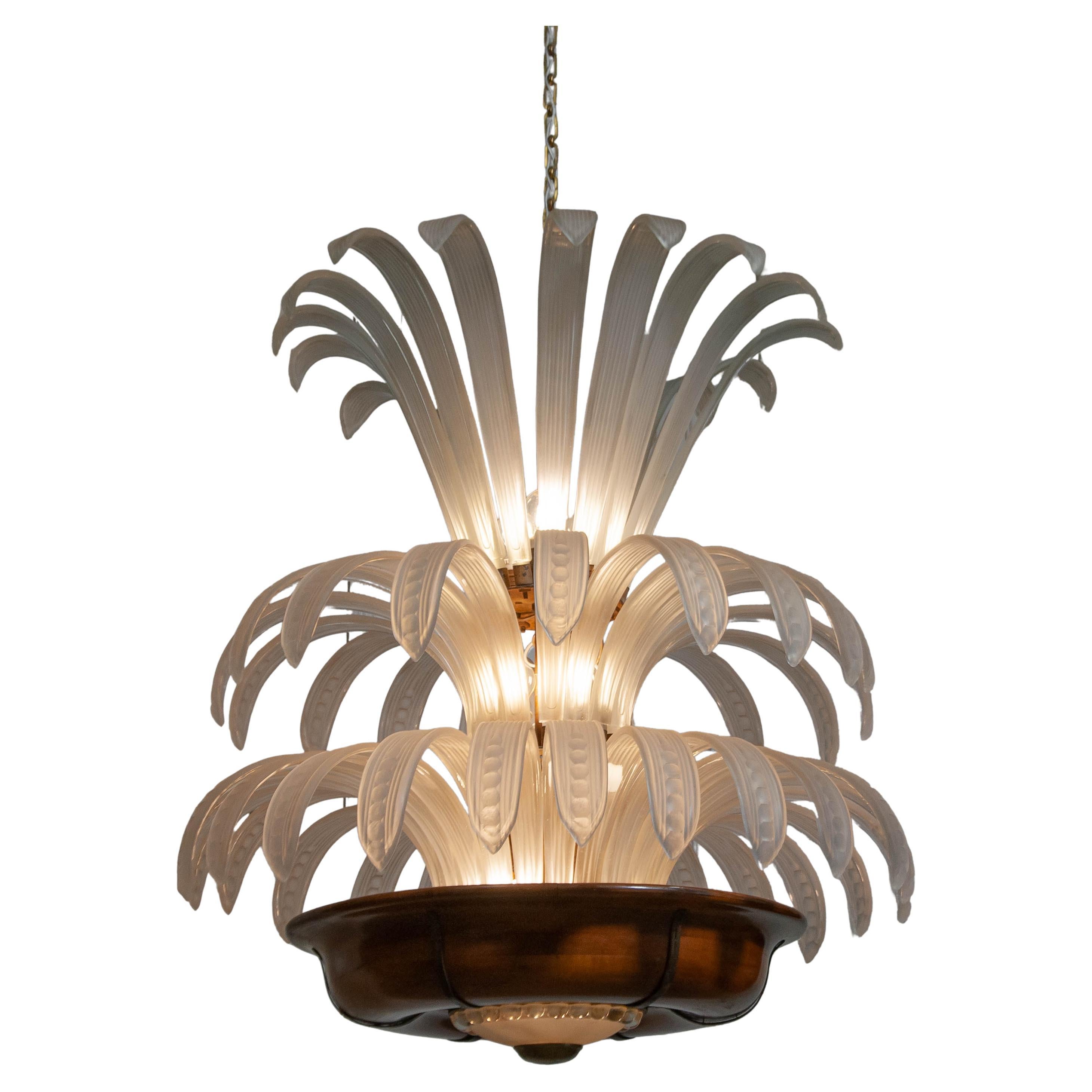 Original 1920er Art Deco Palm Kronleuchter - Hollywood Regency im Angebot