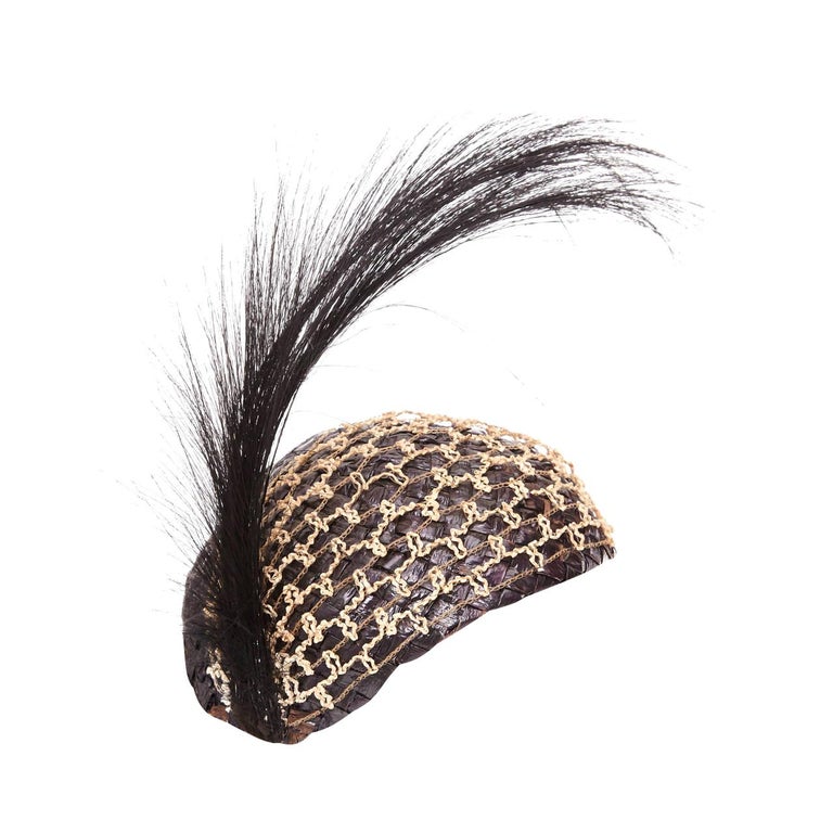 Original 1920s Black Raffia and Feather Flapper Hat at 1stDibs