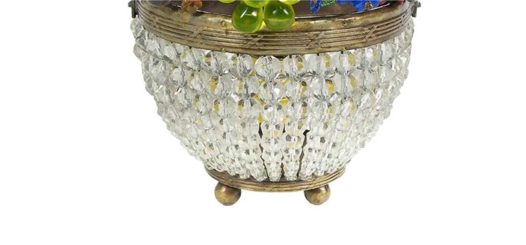 Original 1920er Jahre Lrg Europäische Tschechoslowakei-Tischlampe aus Glas und Bronze, Obst, Tschechoslowakei (Handbemalt) im Angebot