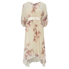 Original 1920s Magasin Du Nord Floral Silk Chiffon Dress