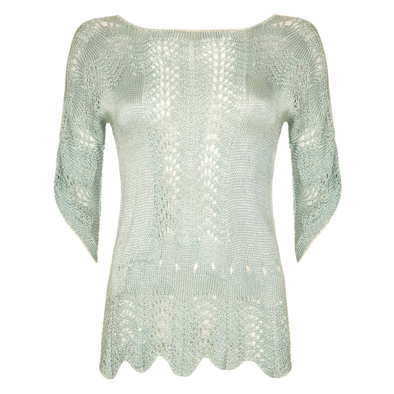 Original 1920s Pale Green Crochet Jumper With Scalloped Edge