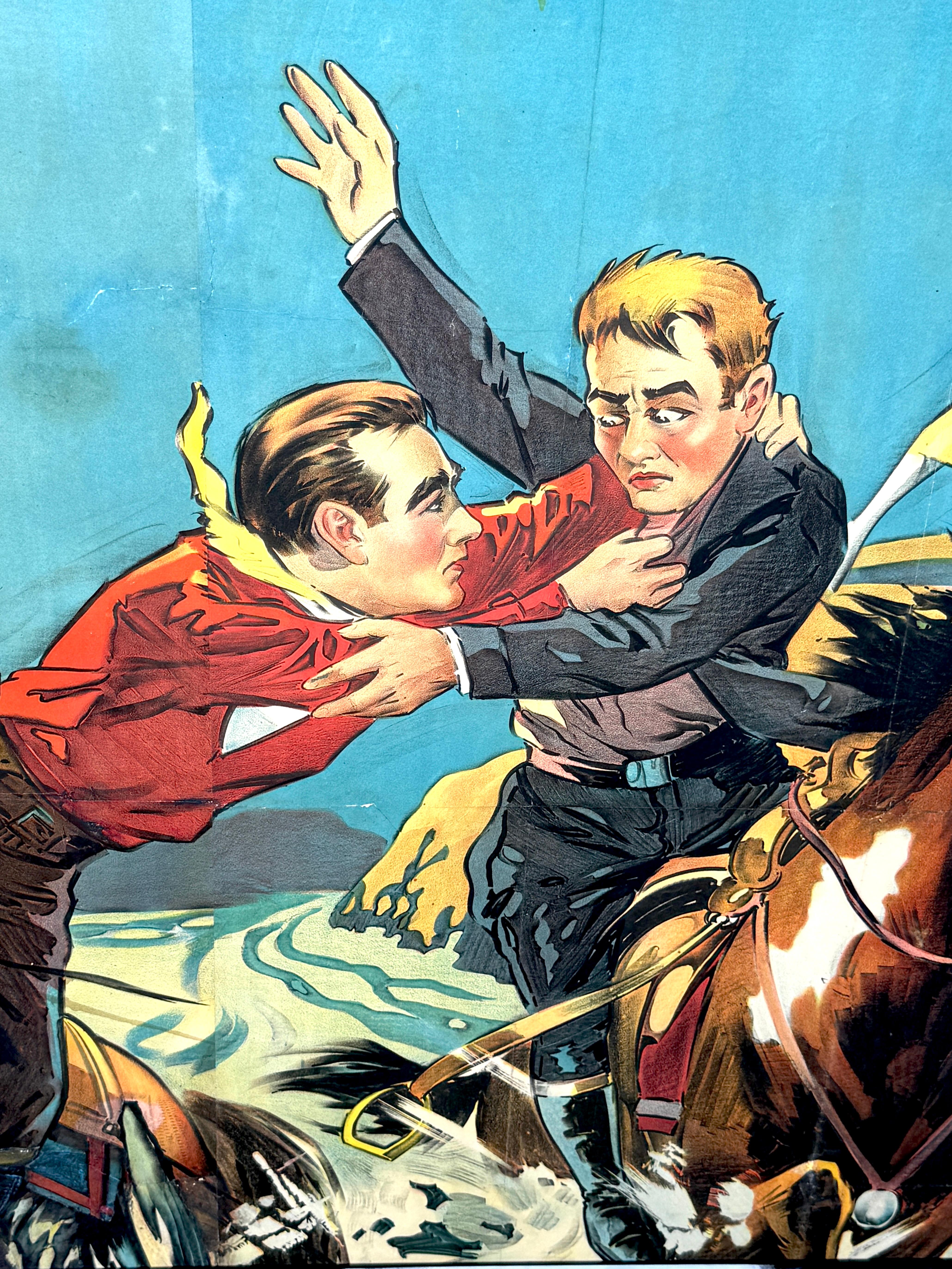 American Original 1920s Tom Mix Silent Film Poster Fragment For Sale