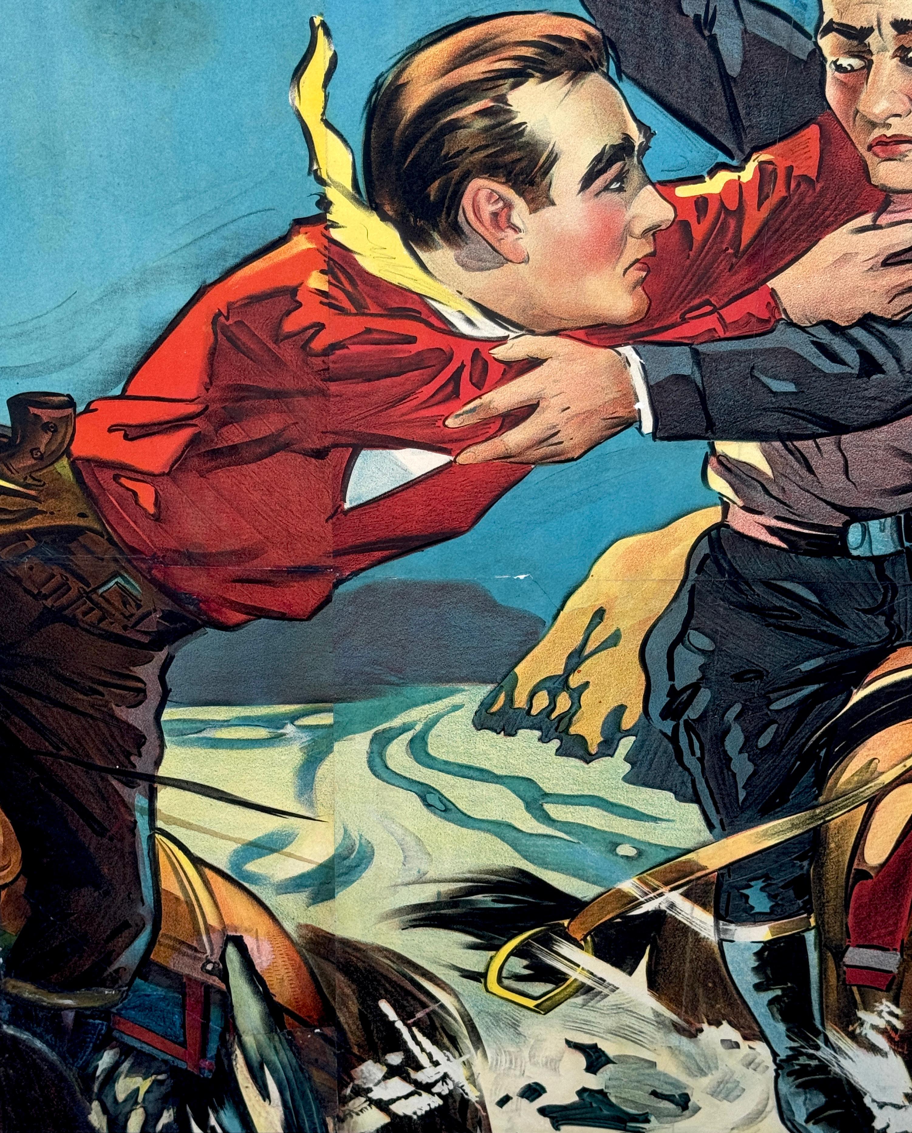 Lacquered Original 1920s Tom Mix Silent Film Poster Fragment For Sale