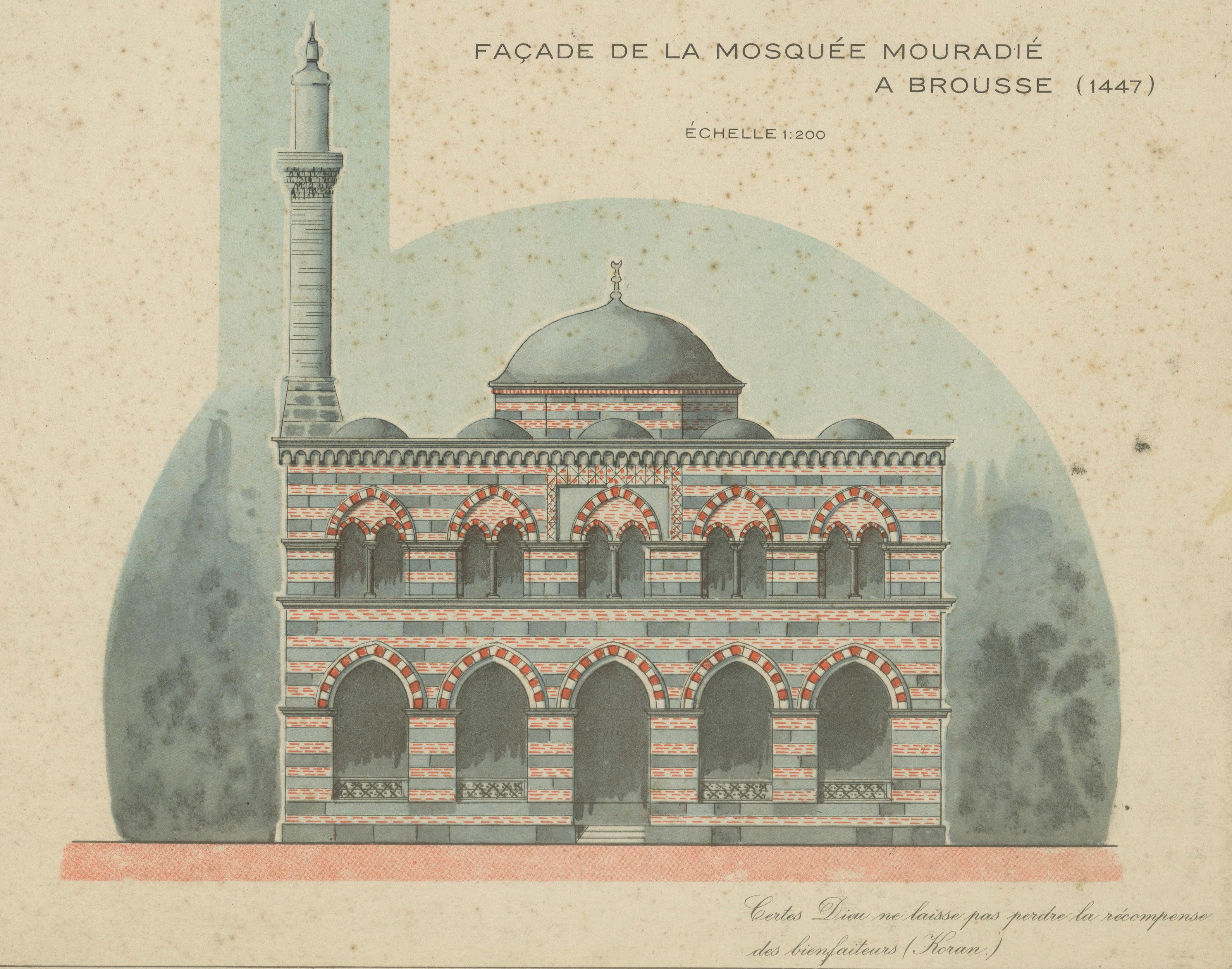 Original 1924 Ottoman Mosque Facades Print, Yeşil Djami Iznik & Muradiye Mosque