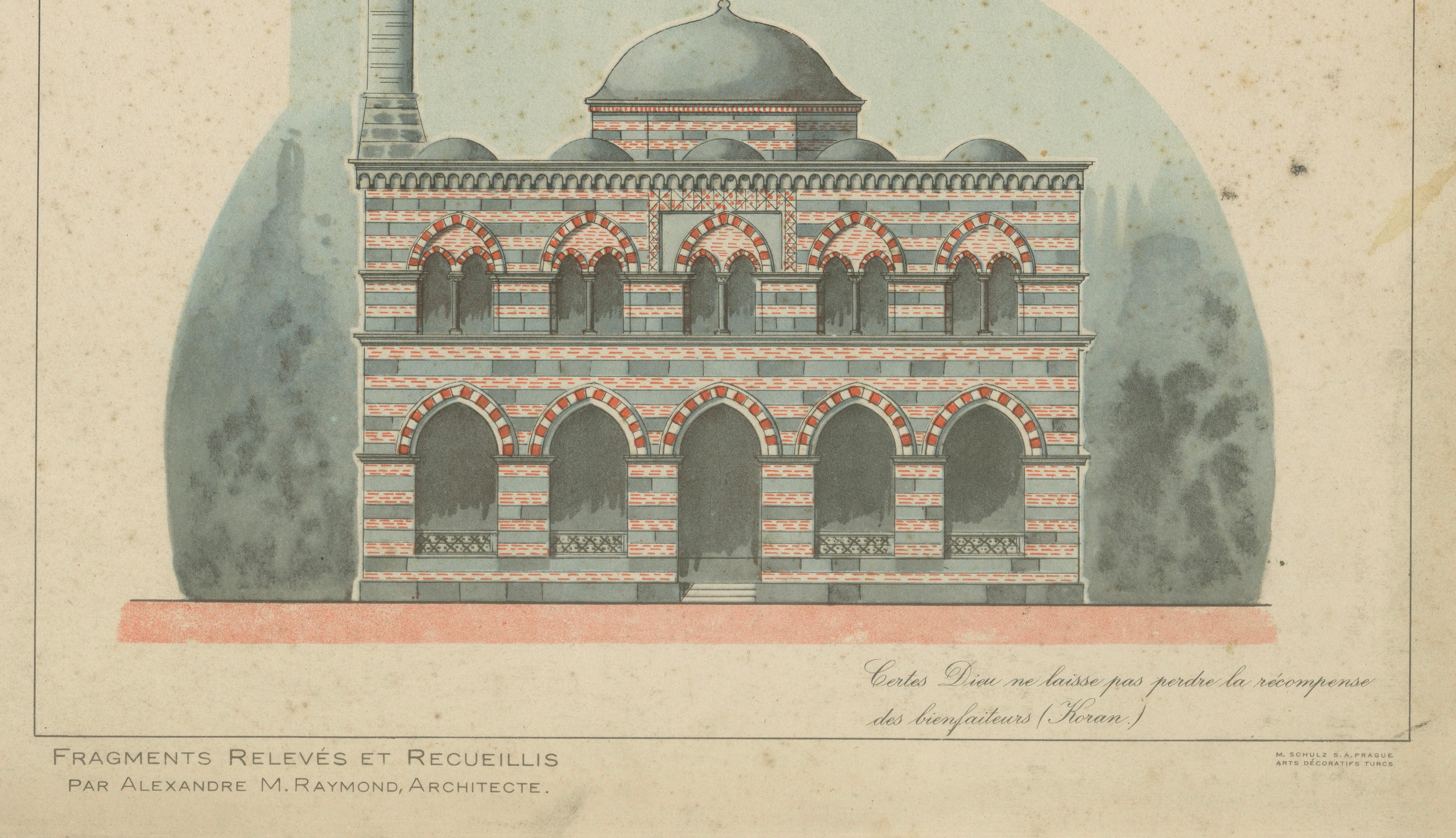 Original 1924 Ottoman Mosque Facades Print, Yeşil Djami Iznik & Muradiye Mosque