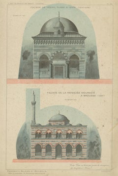 Original 1924 Ottoman Mosque Facades Print, Yeşil Djami Iznik & Muradiye Mosque
