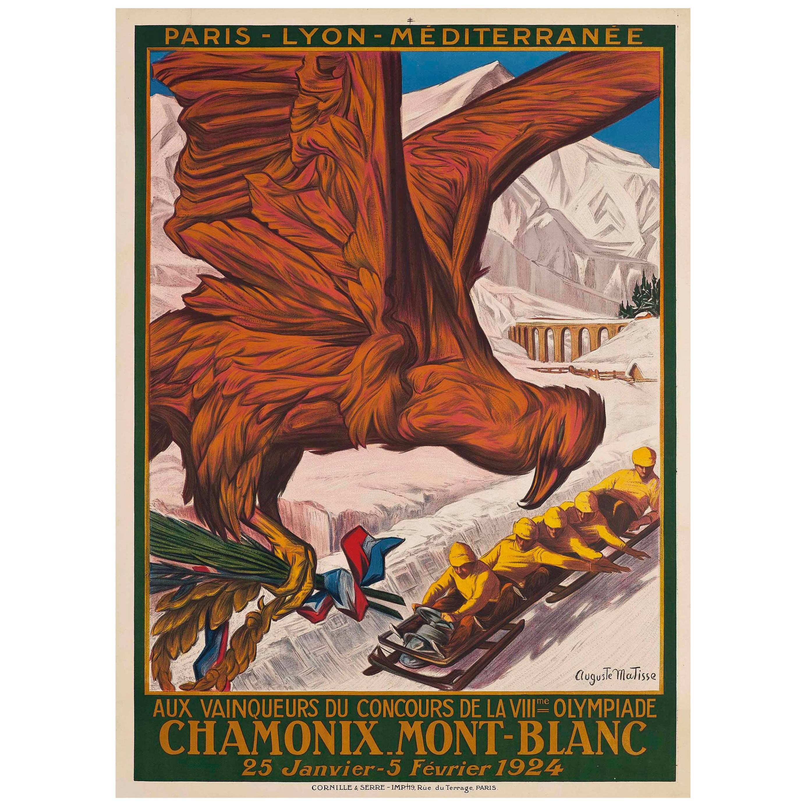 Original 1924 Winter Olympics Poster - VIIIe Olympiade Chamonix Mont Blanc - PLM