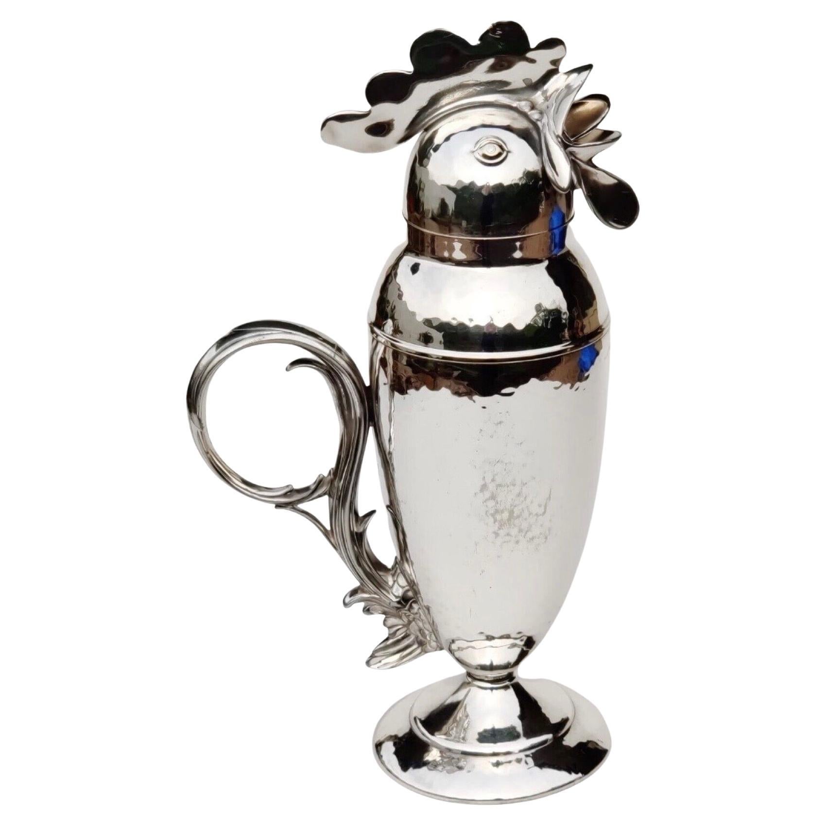 Original 1928 Antique Wallace Brothers Silver Plated Rooster Cocktail Shaker, Ar