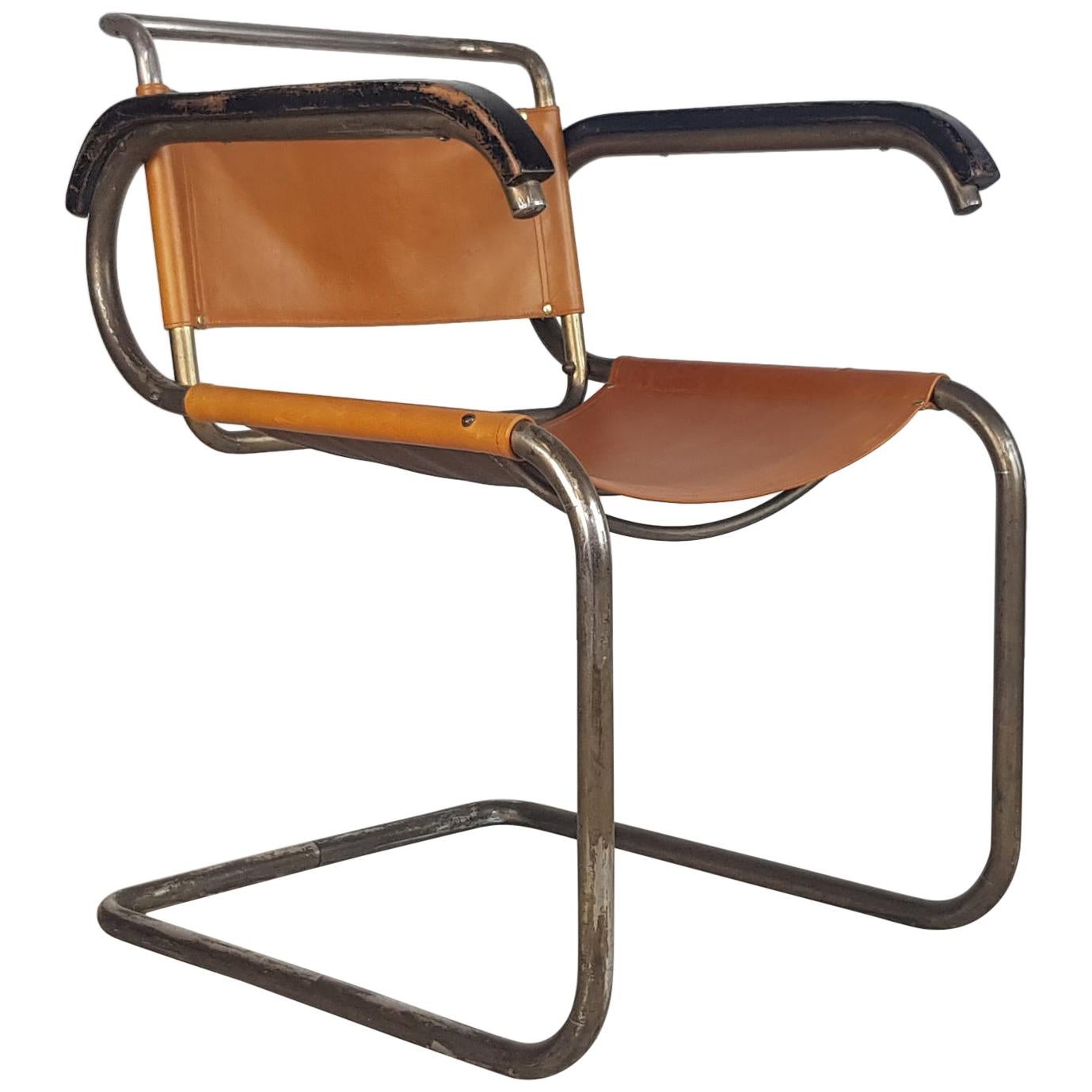 Original 1929 Marcel Breuer B46 Variant Armchair by Thonet Sidam For Sale