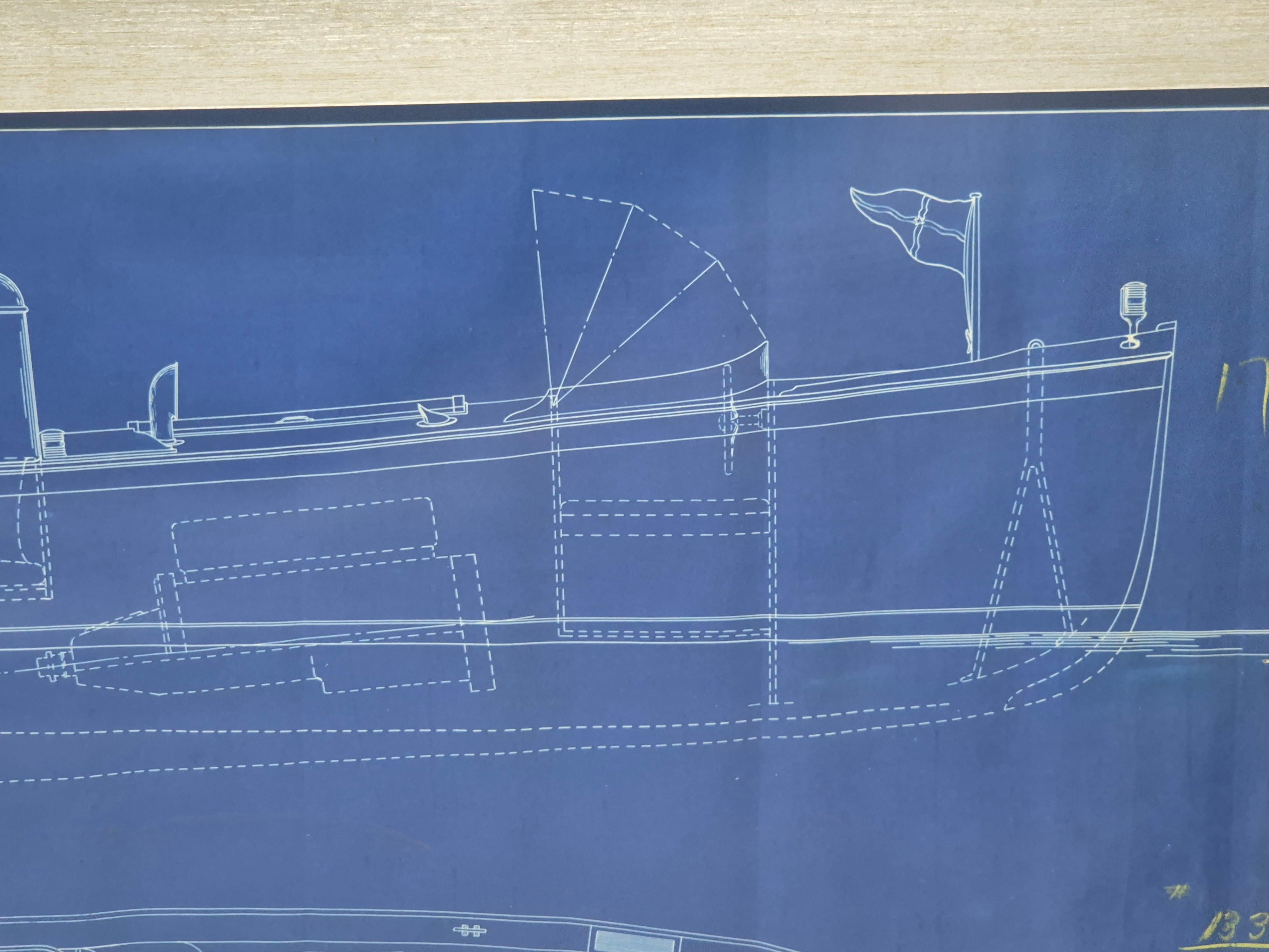Plano original de 1930 de una lancha motora de B.T. Dobson, arquitecto naval en venta 5