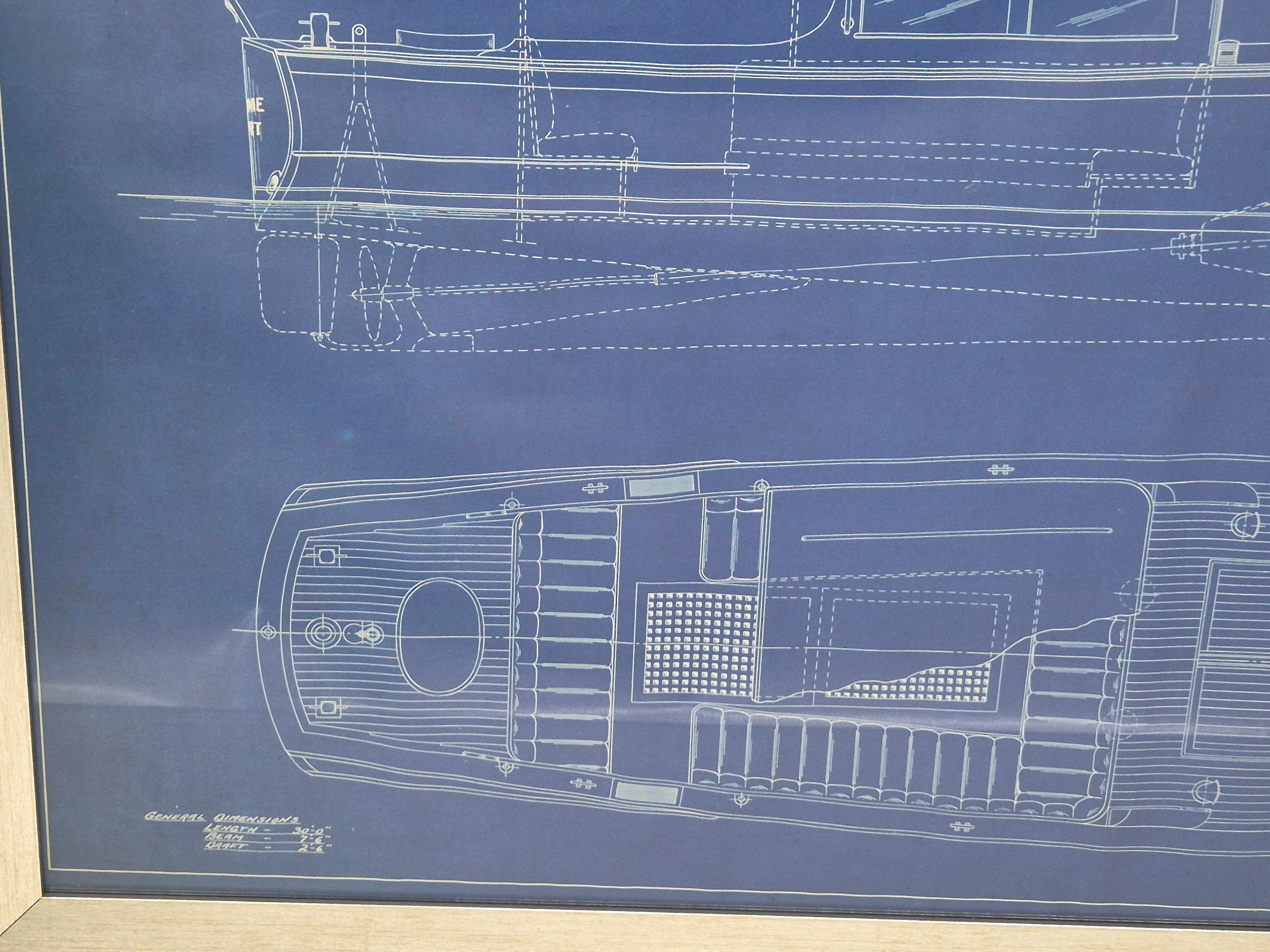 Plano original de 1930 de una lancha motora de B.T. Dobson, arquitecto naval en venta 1