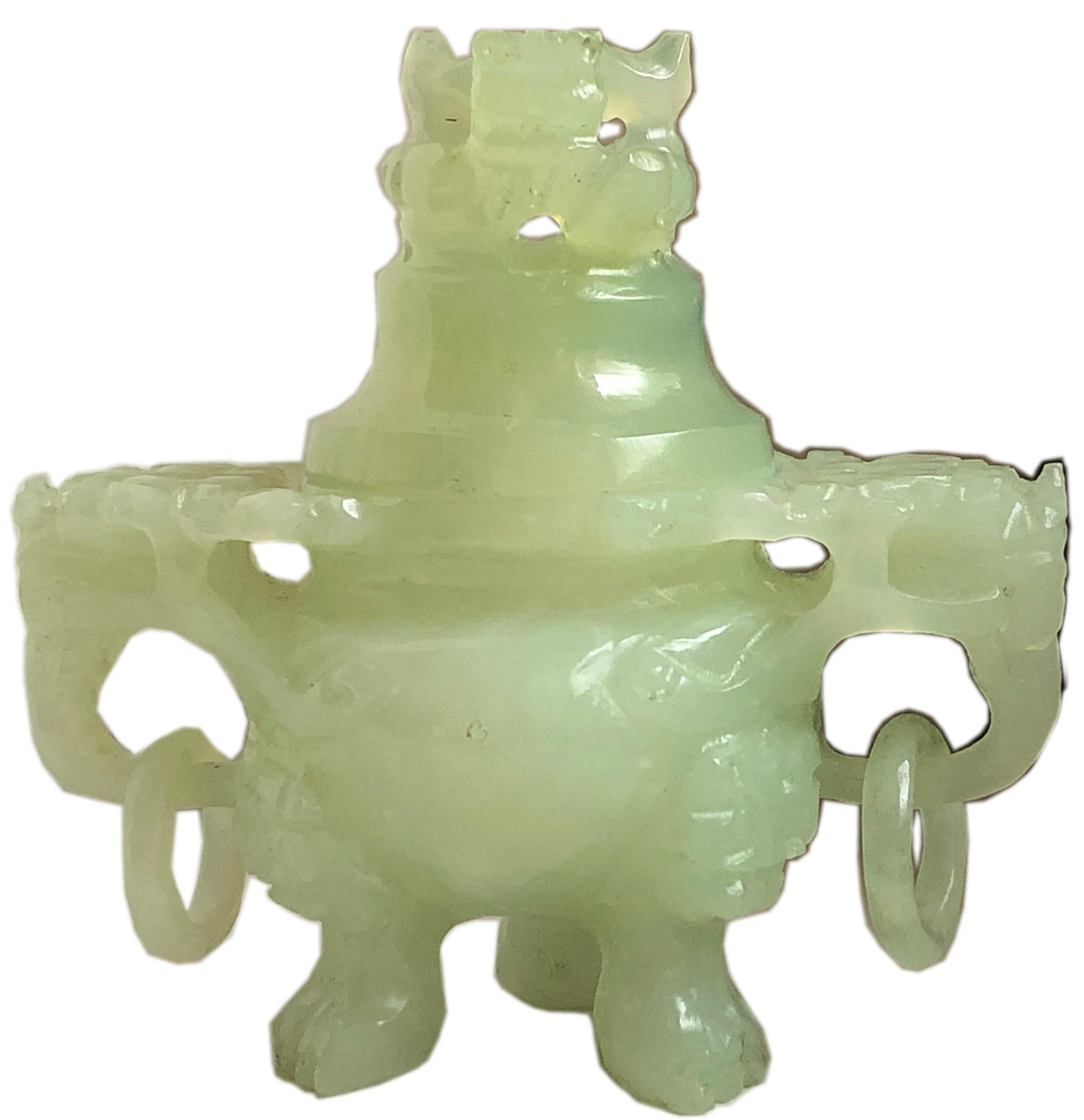 Original 1930 Chinese Export Natural Pale Jade Perfume Burner 9