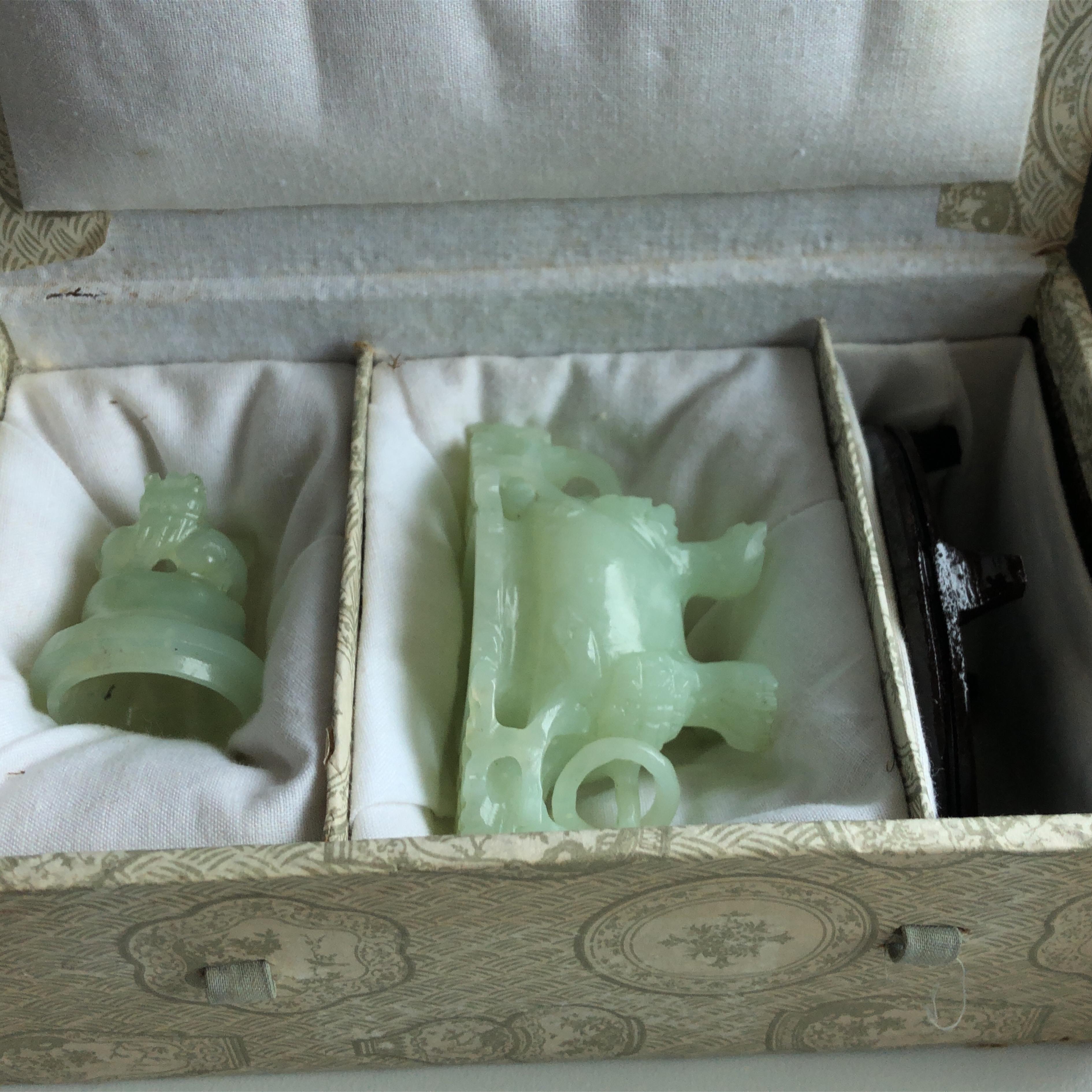 Original 1930 Chinese Export Natural Pale Jade Perfume Burner 9
