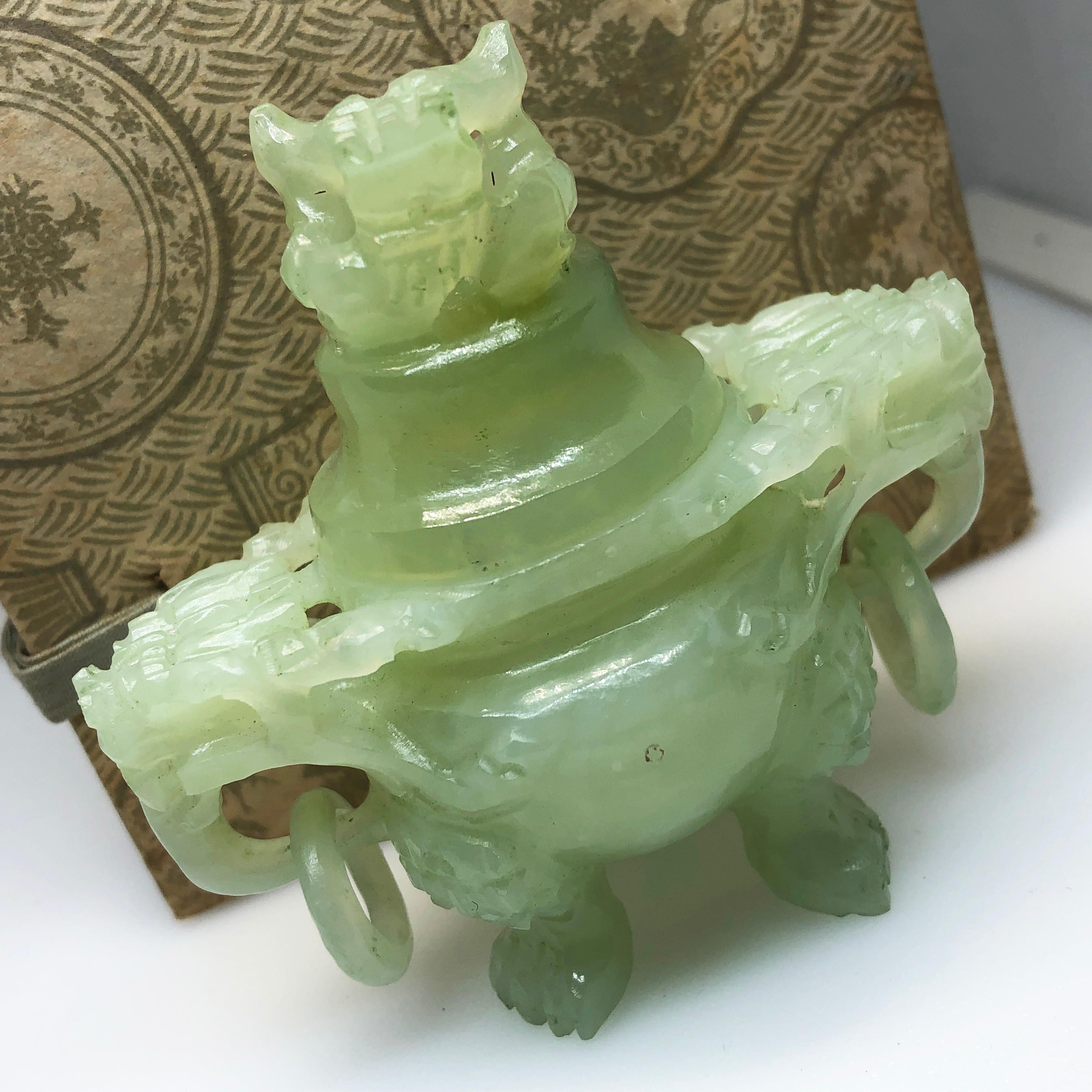 Arts and Crafts Original 1930 Chinese Export Natural Pale Jade Perfume Burner