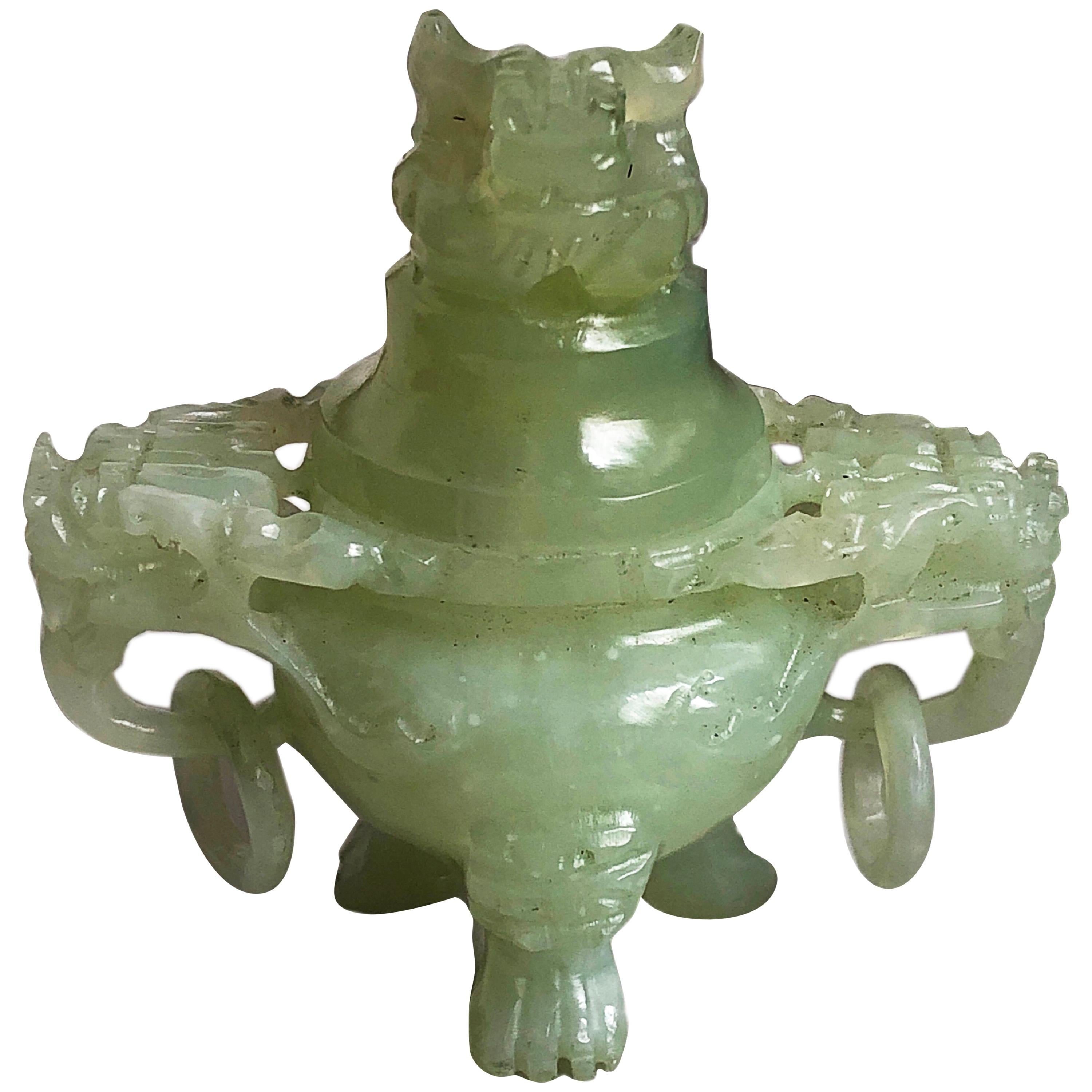 Original 1930 Chinese Export Natural Pale Jade Perfume Burner