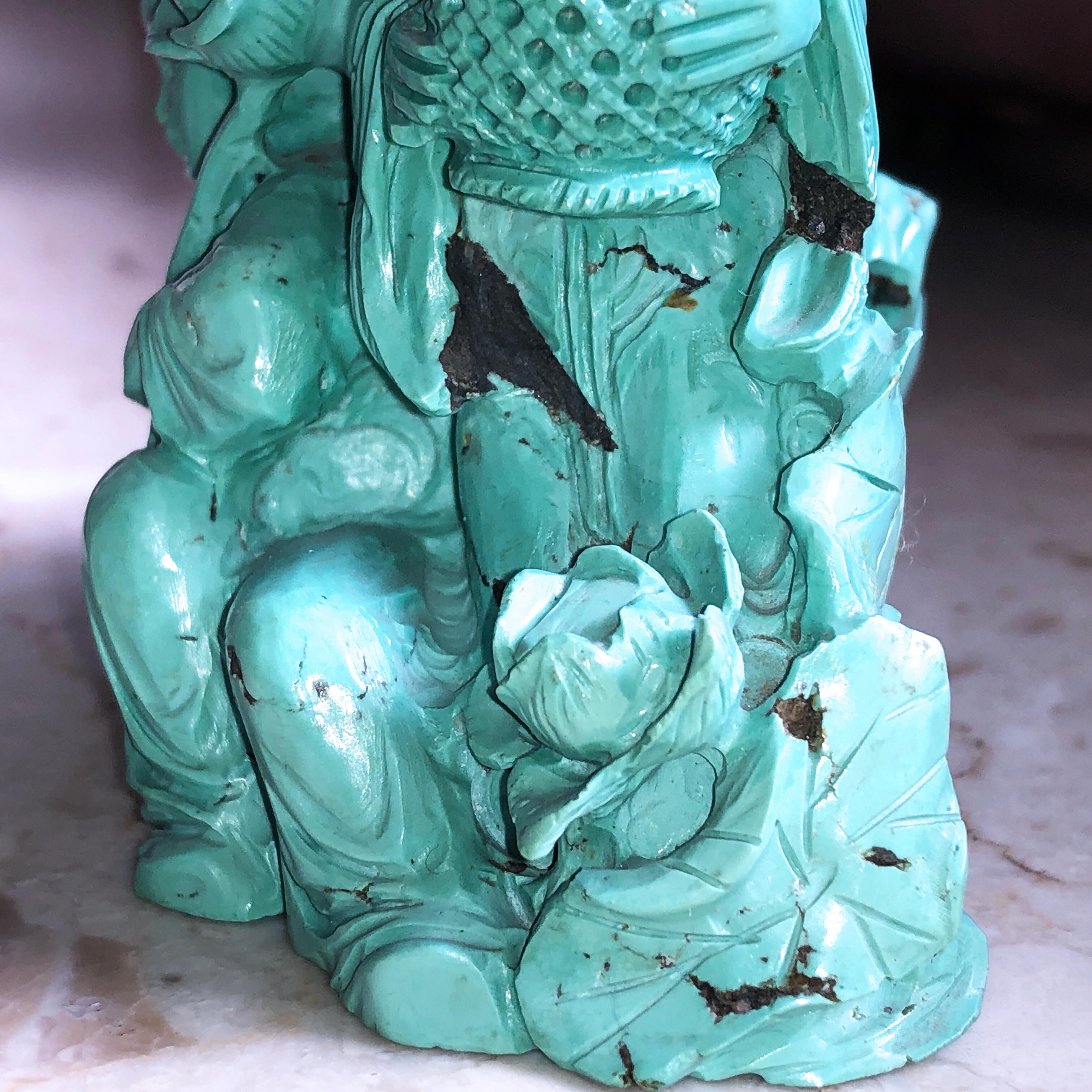 Original 1930 Chinese Export Natural Turquoise Three Dames Sculpture 1