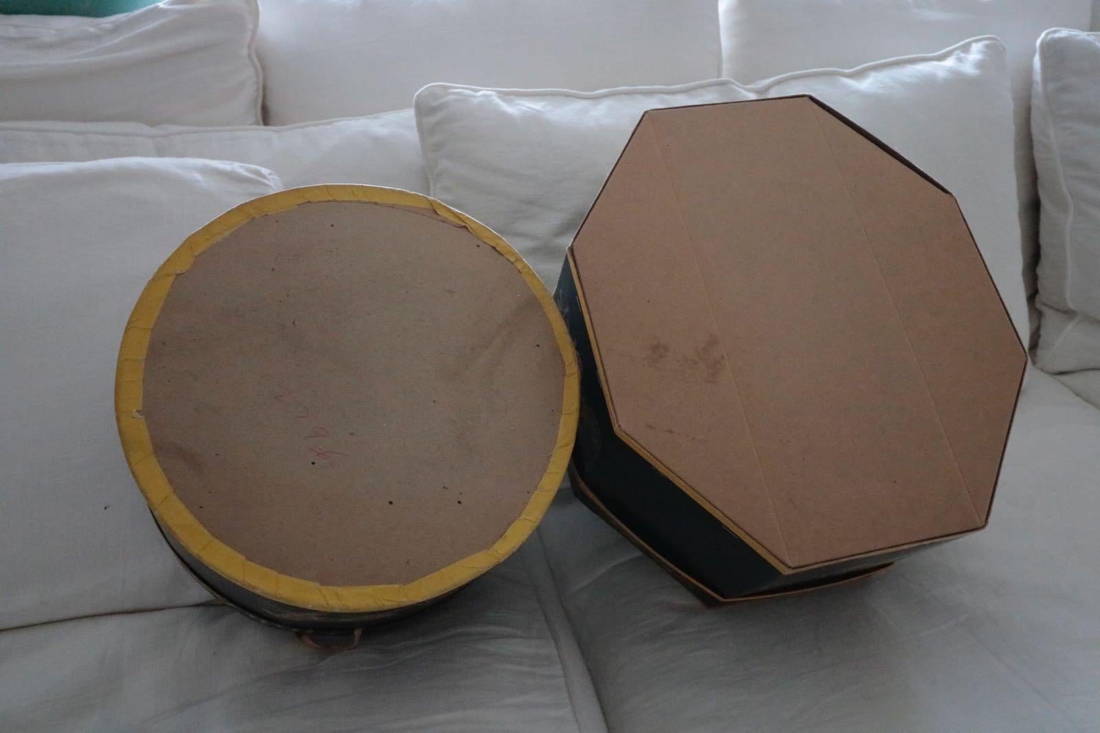 Original 1930 Hand Done Vintage John Dobbs New York Fifth Avenue Hat Boxes In Good Condition In Westport, CT